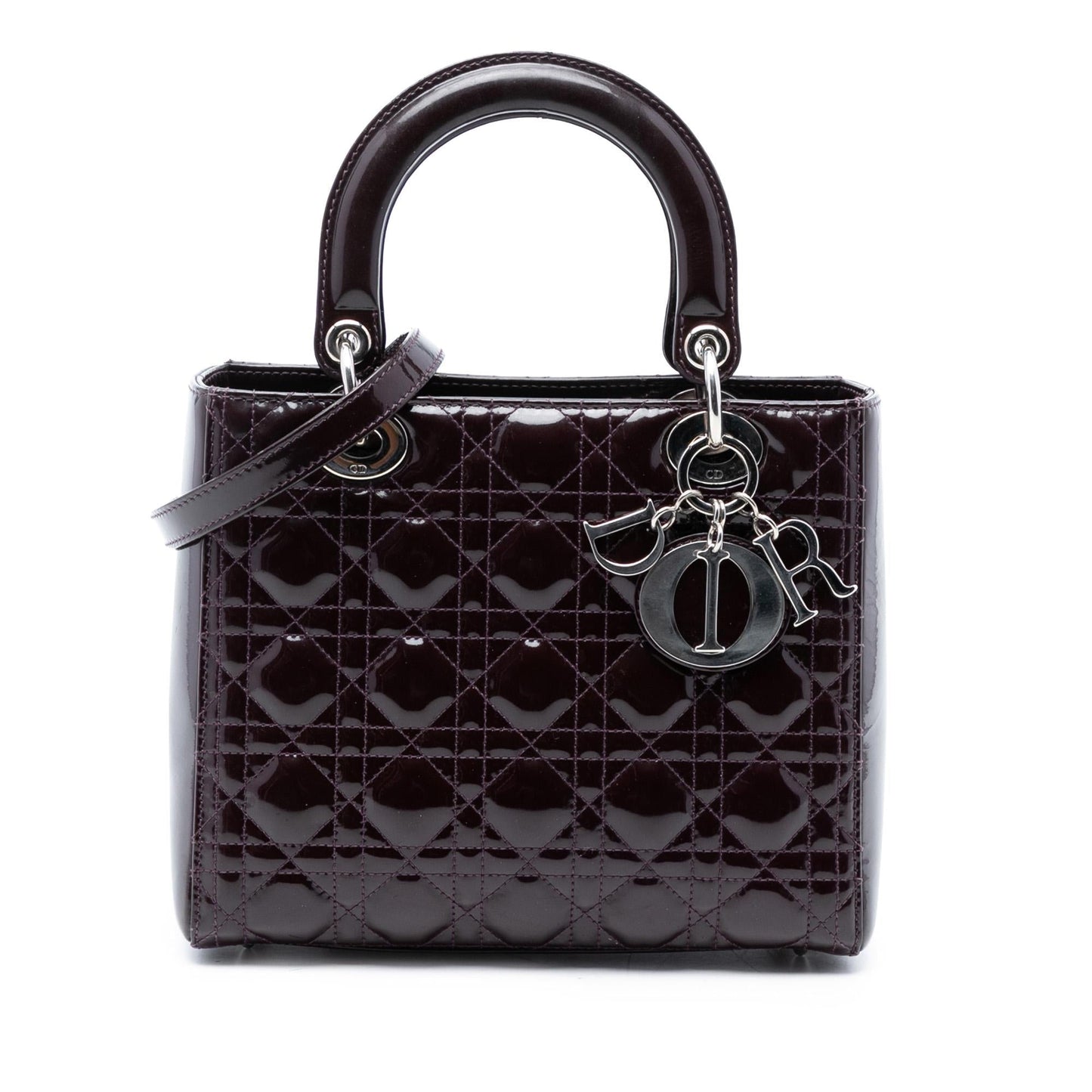 Dior Cannage Lady Satchel Bag Patent Medium Lady Dior 38