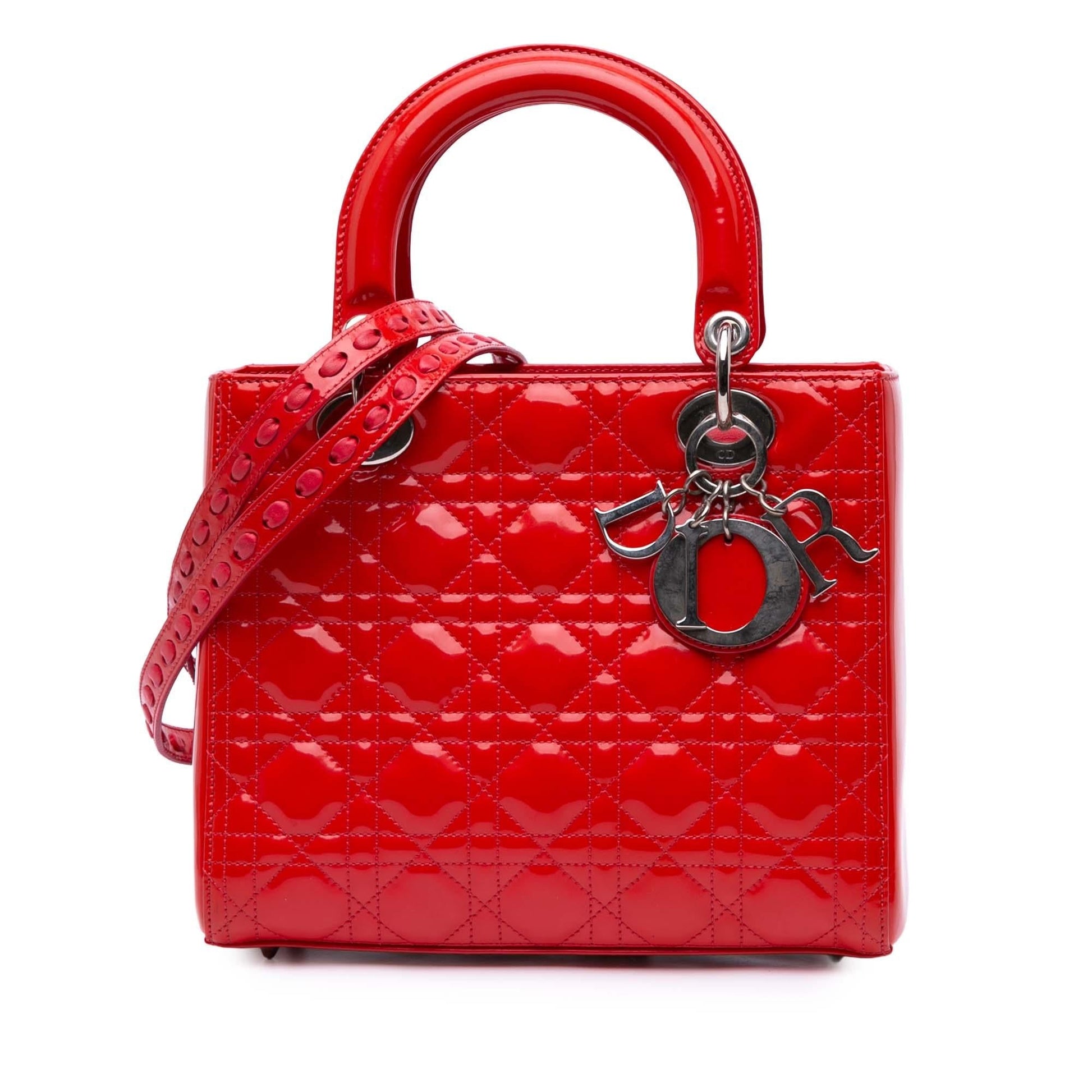 Dior Cannage Whipstitch Lady Satchel Bag Patent Medium