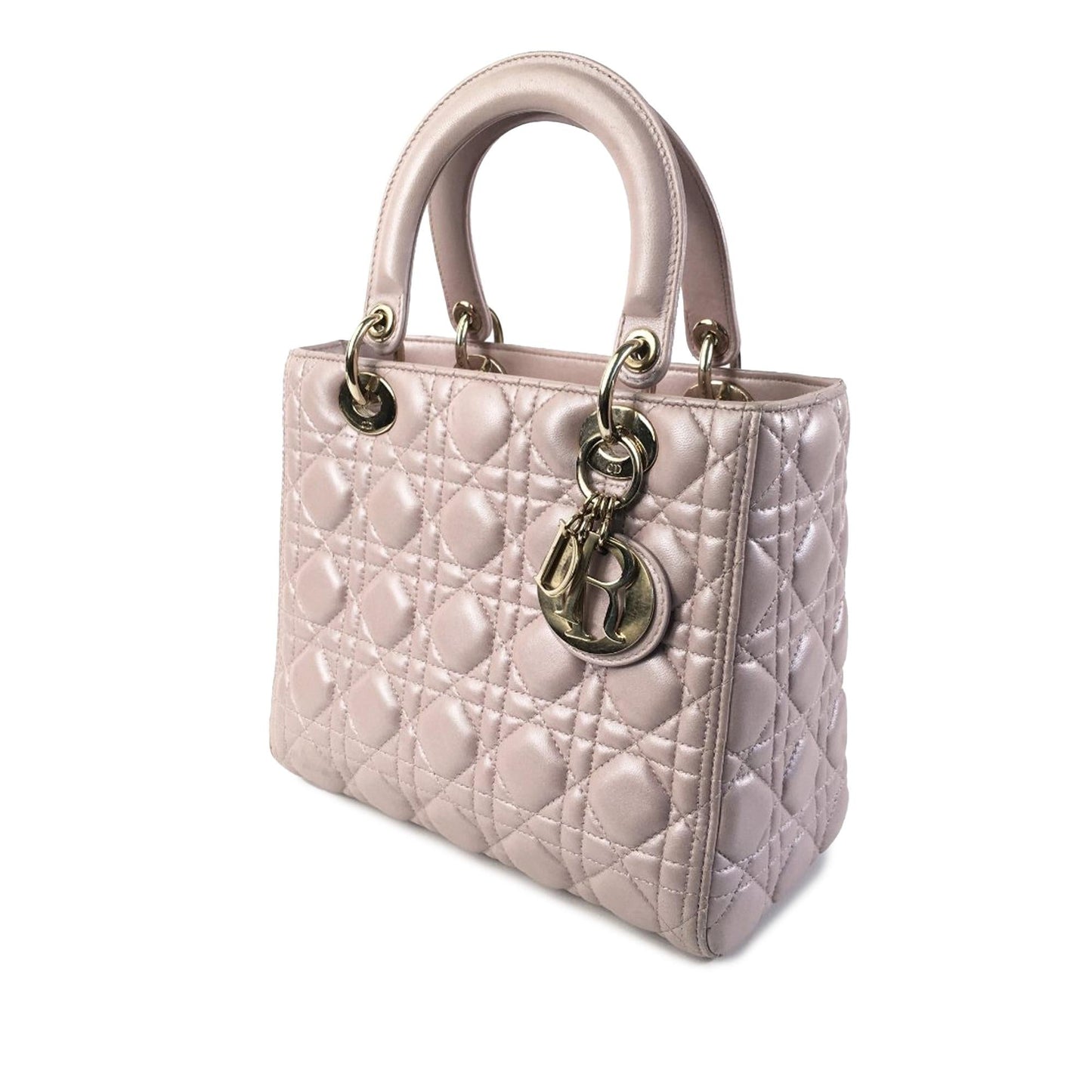 Dior Pearlescent Cannage Lady Satchel Bag Lambskin Medium Lady Dior 3