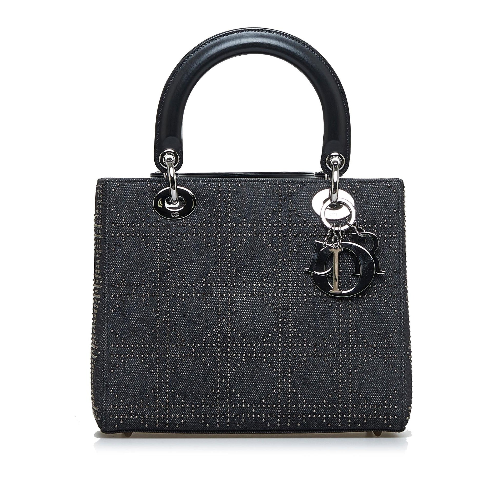 Dior Studded Lady Shg 8Pbyzn Satchel Bag Denim Medium