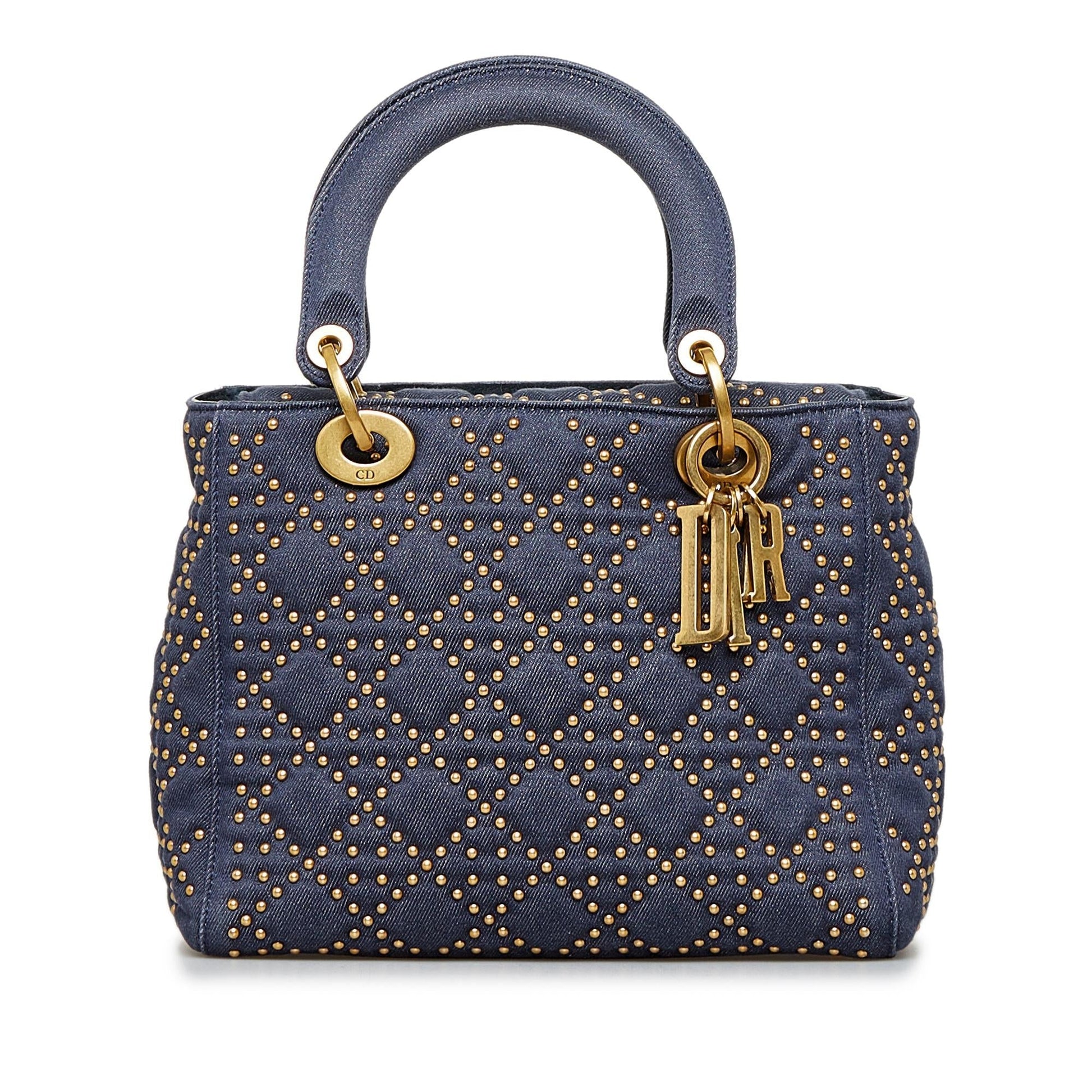 Dior Studded Supple Lady Shg Ol1Tg3 Satchel Bag Denim Medium