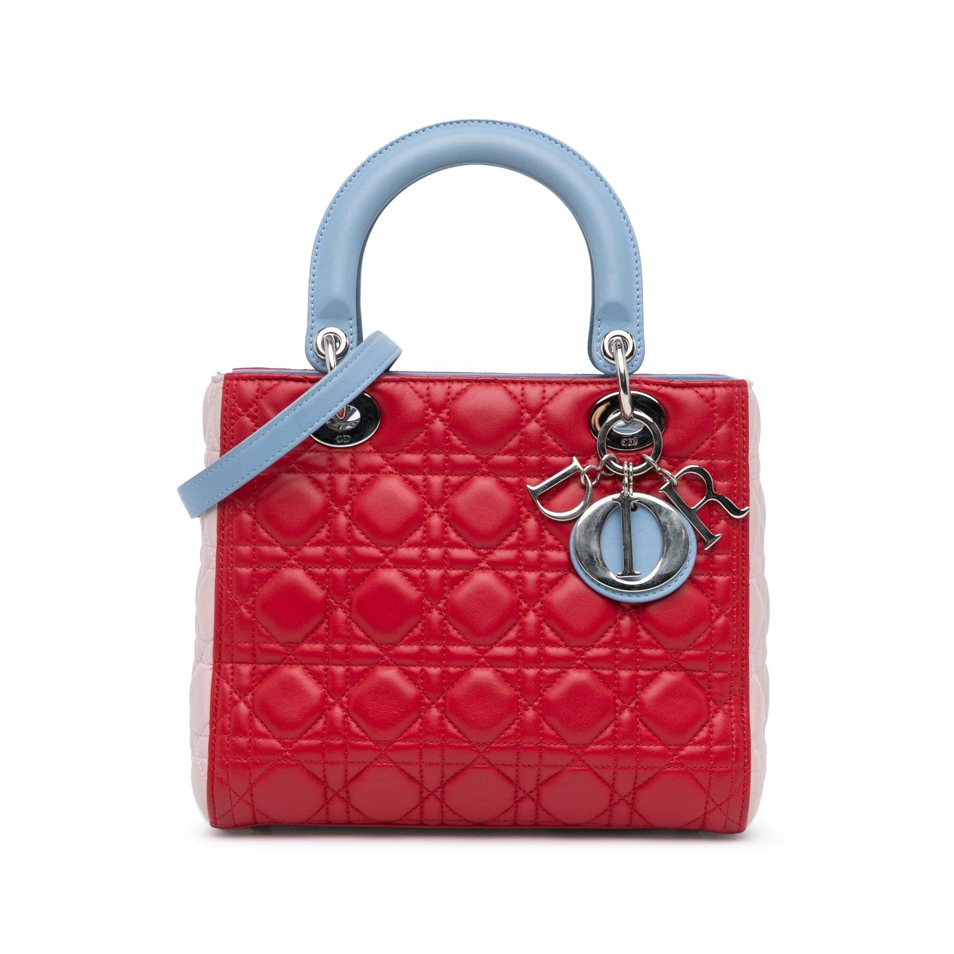 Dior Tricolor Cannage Lady Satchel Bag Lambskin Medium