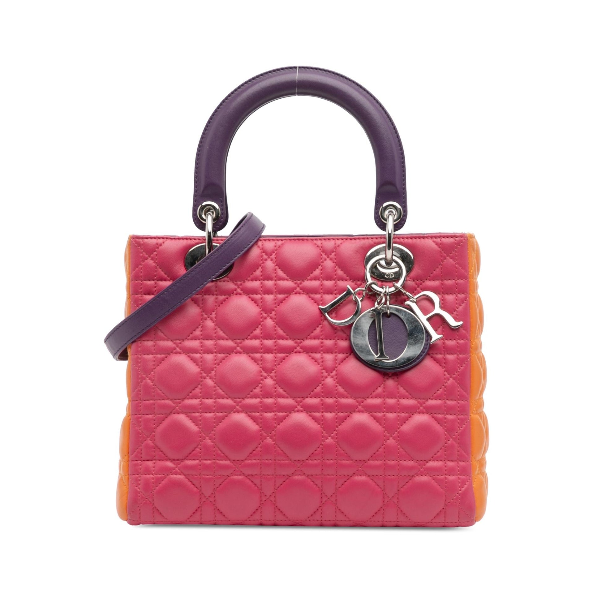 Dior Tricolor Cannage Lady Satchel Bag Lambskin Medium Lady Dior 8