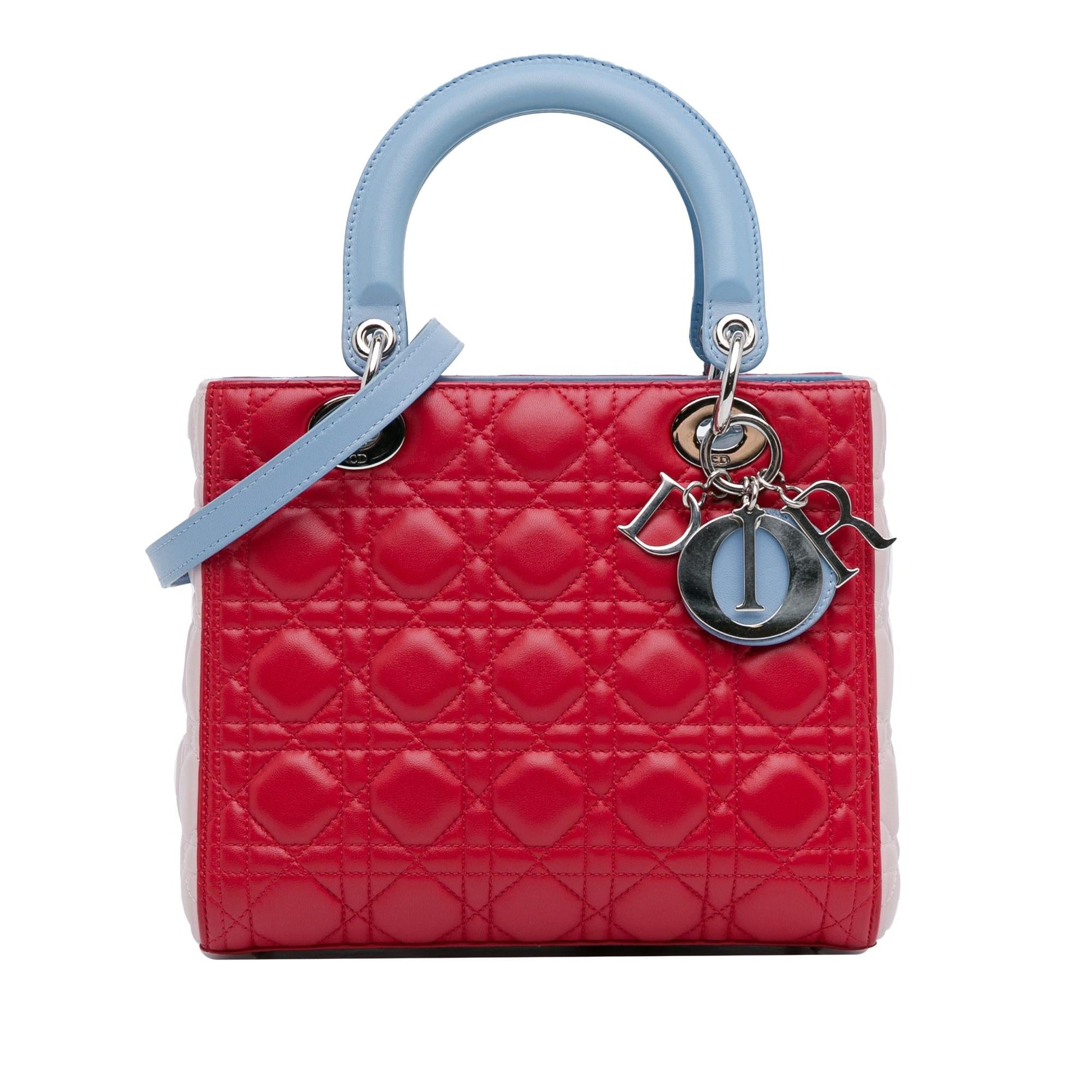 Dior Tricolor Cannage Lady Satchel Bag Lambskin Medium Lady Dior 10