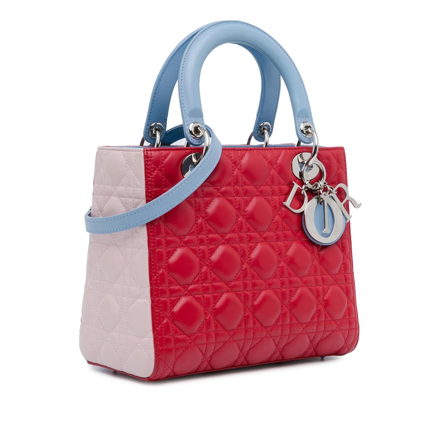 Dior Tricolor Cannage Lady Satchel Bag Lambskin Medium Lady Dior 10