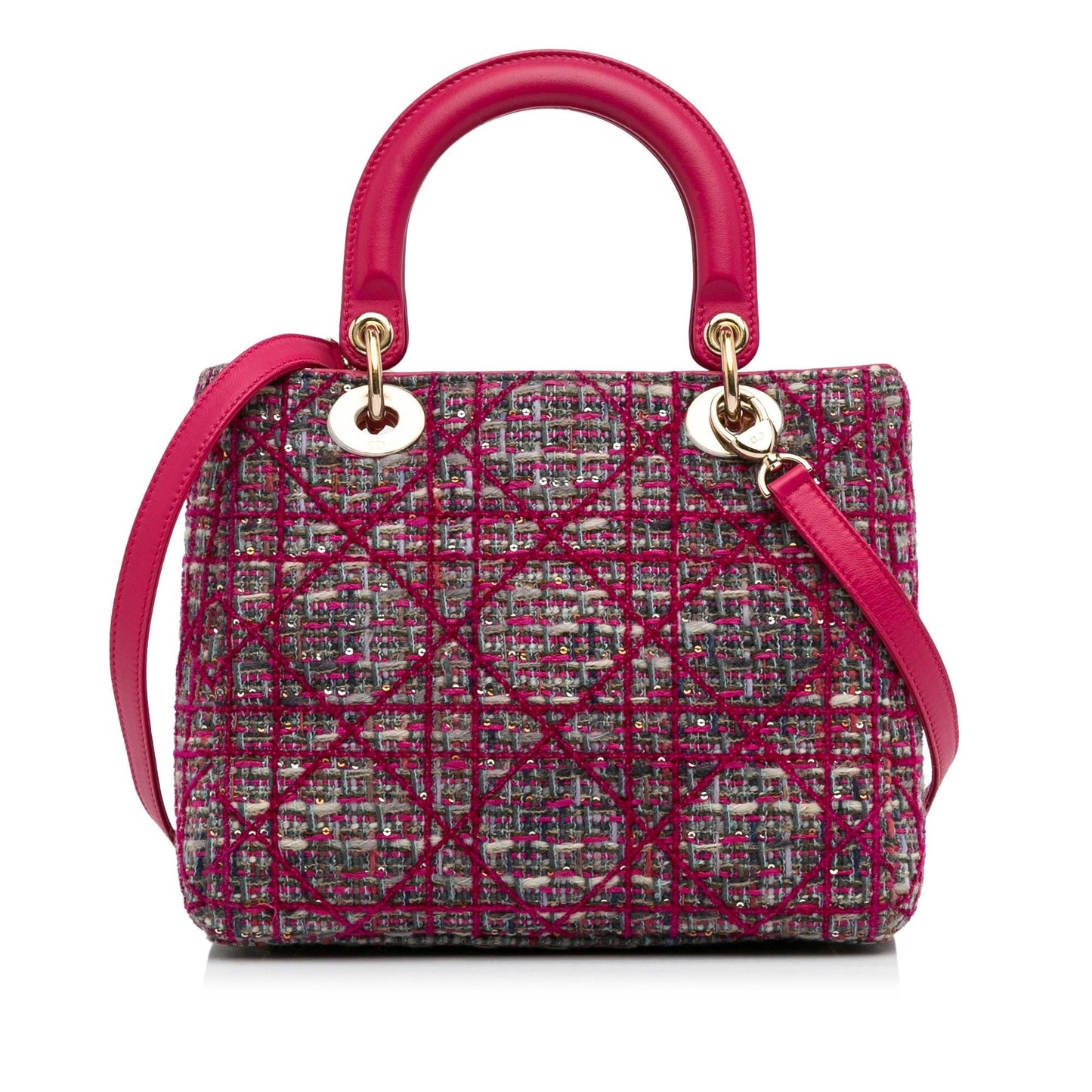 Dior Tweed Cannage Lady Satchel Bag Medium