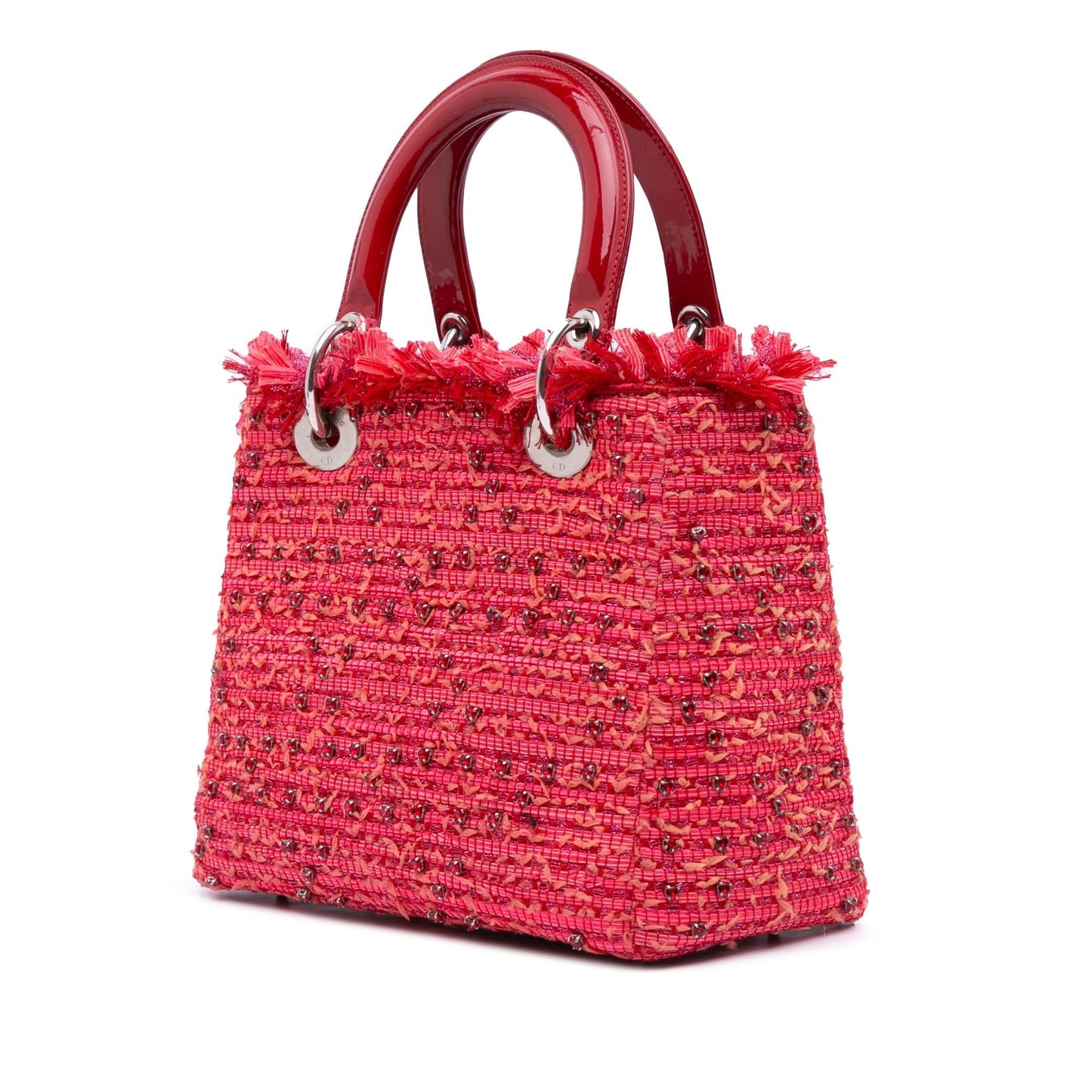 Dior Tweed Fringe Rhinestone Lady Satchel Bag Medium