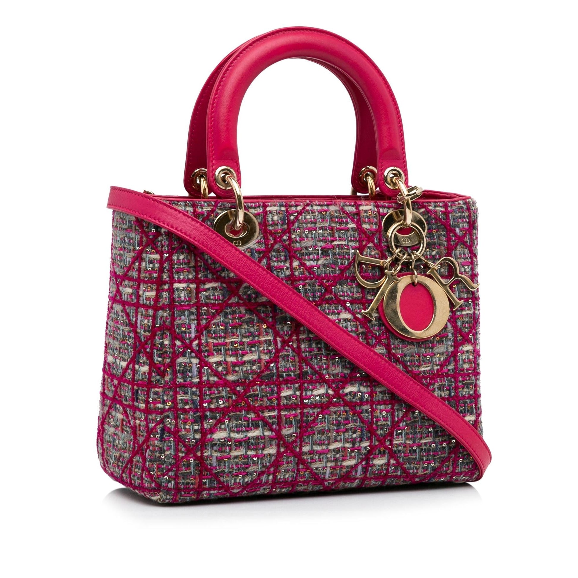 Dior Tweed Macrocannage Lady Satchel Bag Medium
