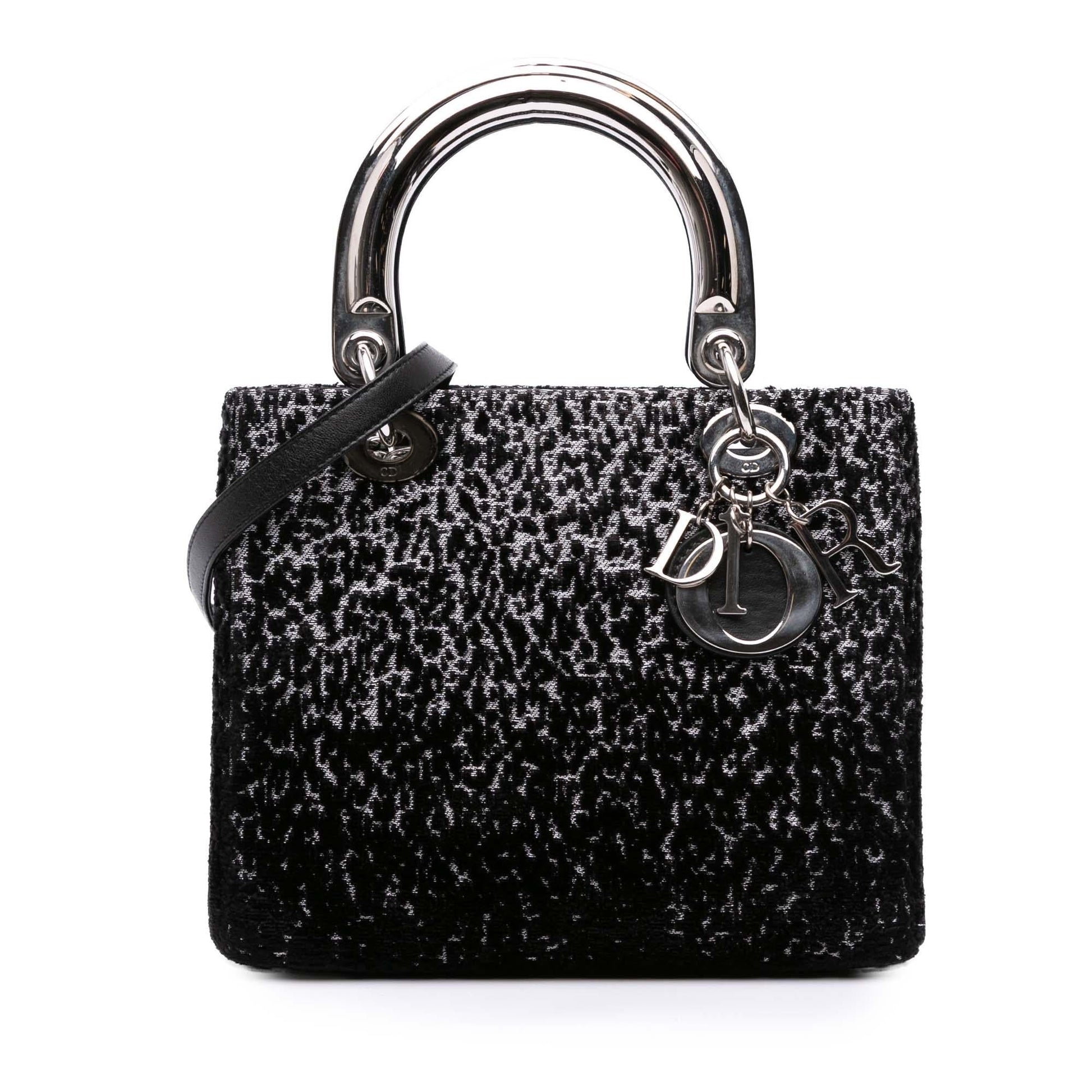 Dior Velvet And Lady Satchel Bag Canvas Medium