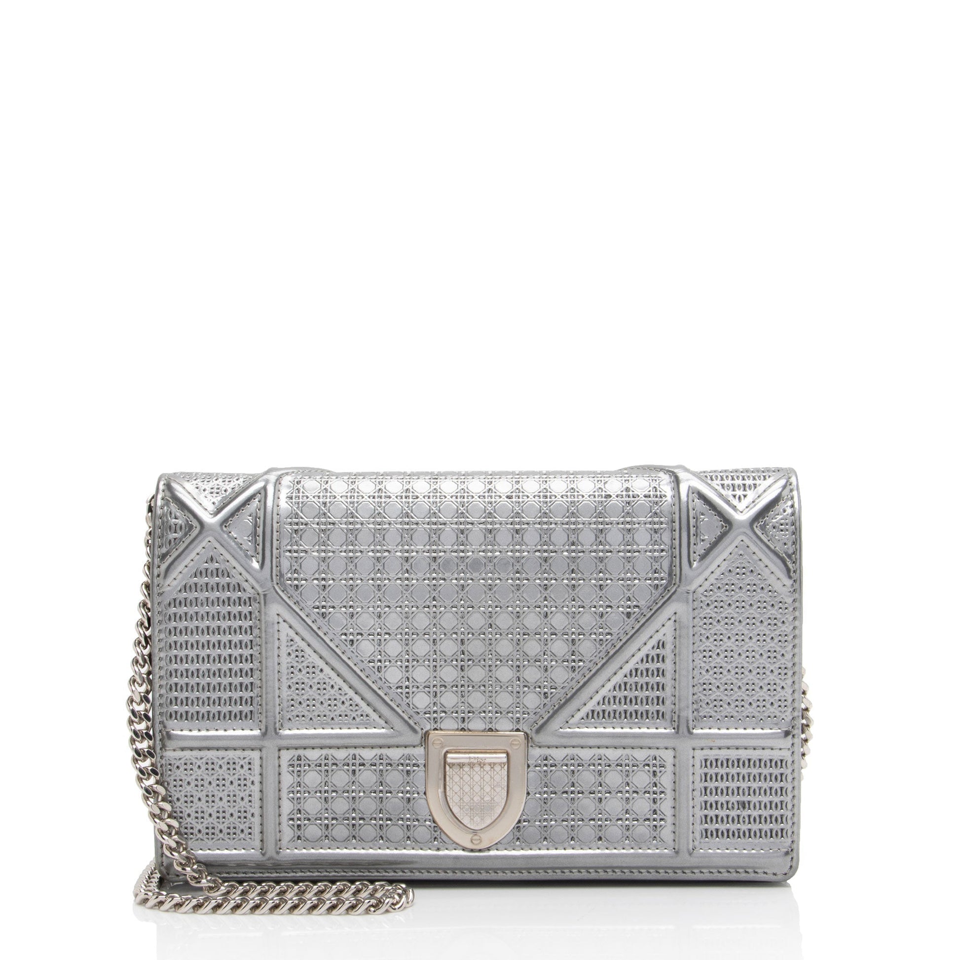 Dior Metallic Calfskin Cannage ama Wallet On Bag Shf Micro Chain Crossbody Bag