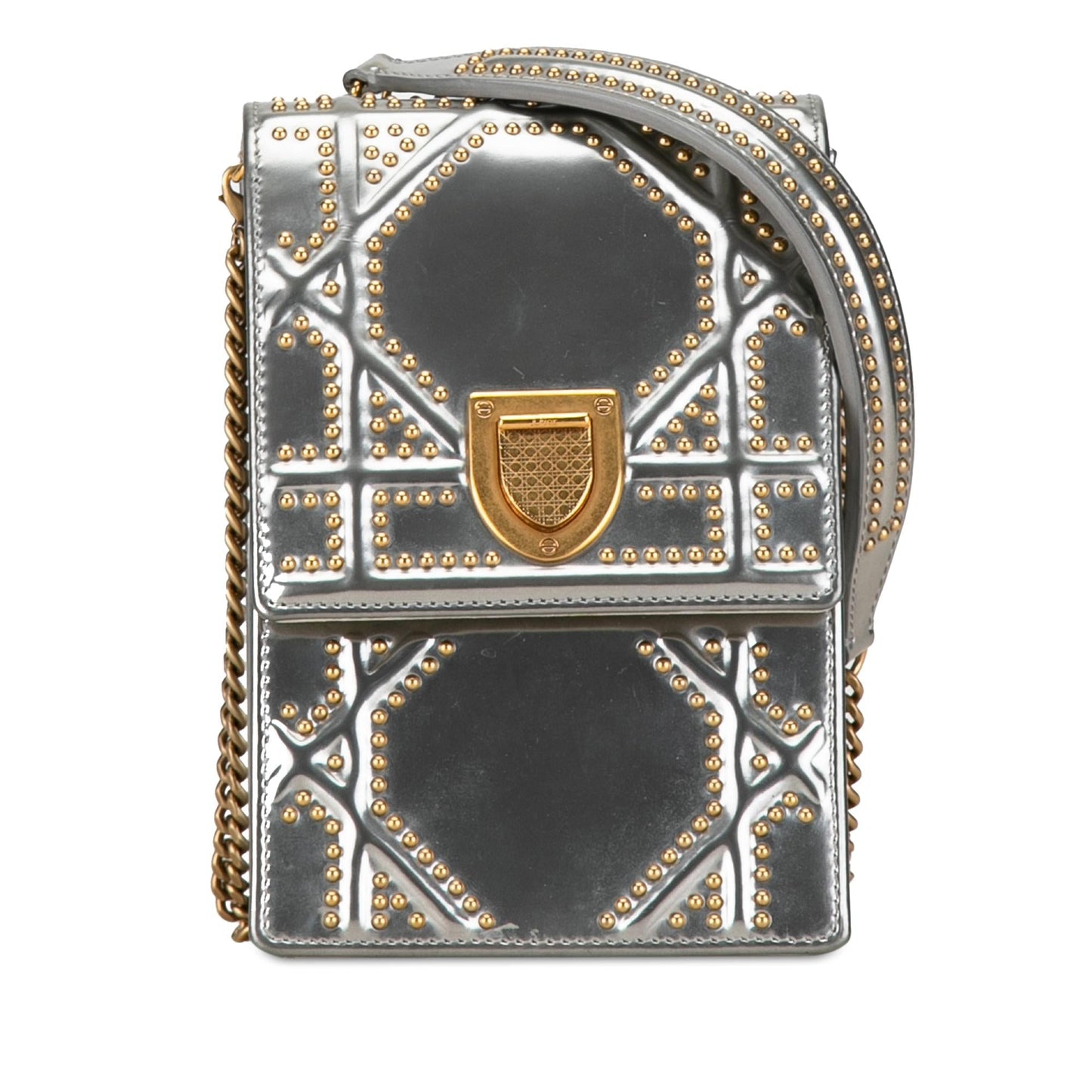 Dior Metallic Studded Calfskin Vertical ama Shg Qyukto Crossbody Crossbody Bag