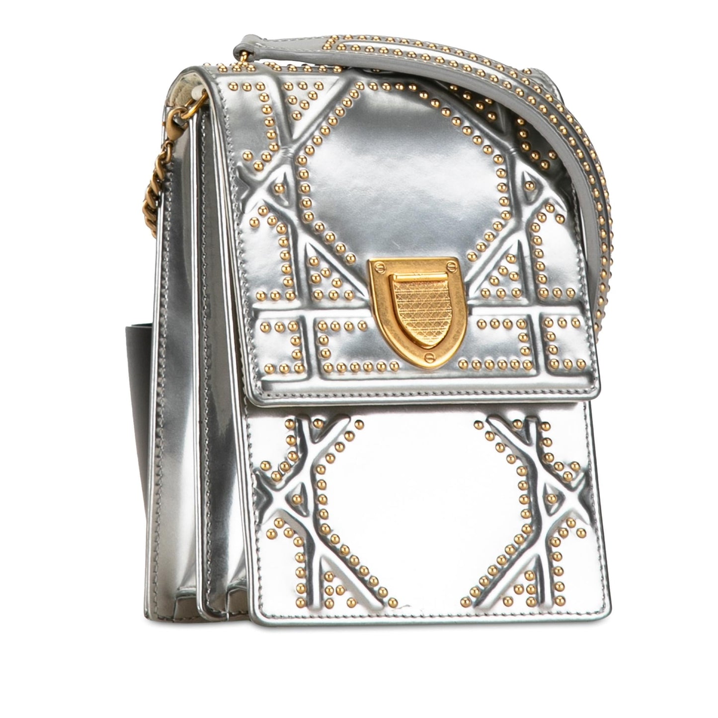 Dior Metallic Studded Calfskin Vertical ama Shg Qyukto Crossbody Crossbody Bag