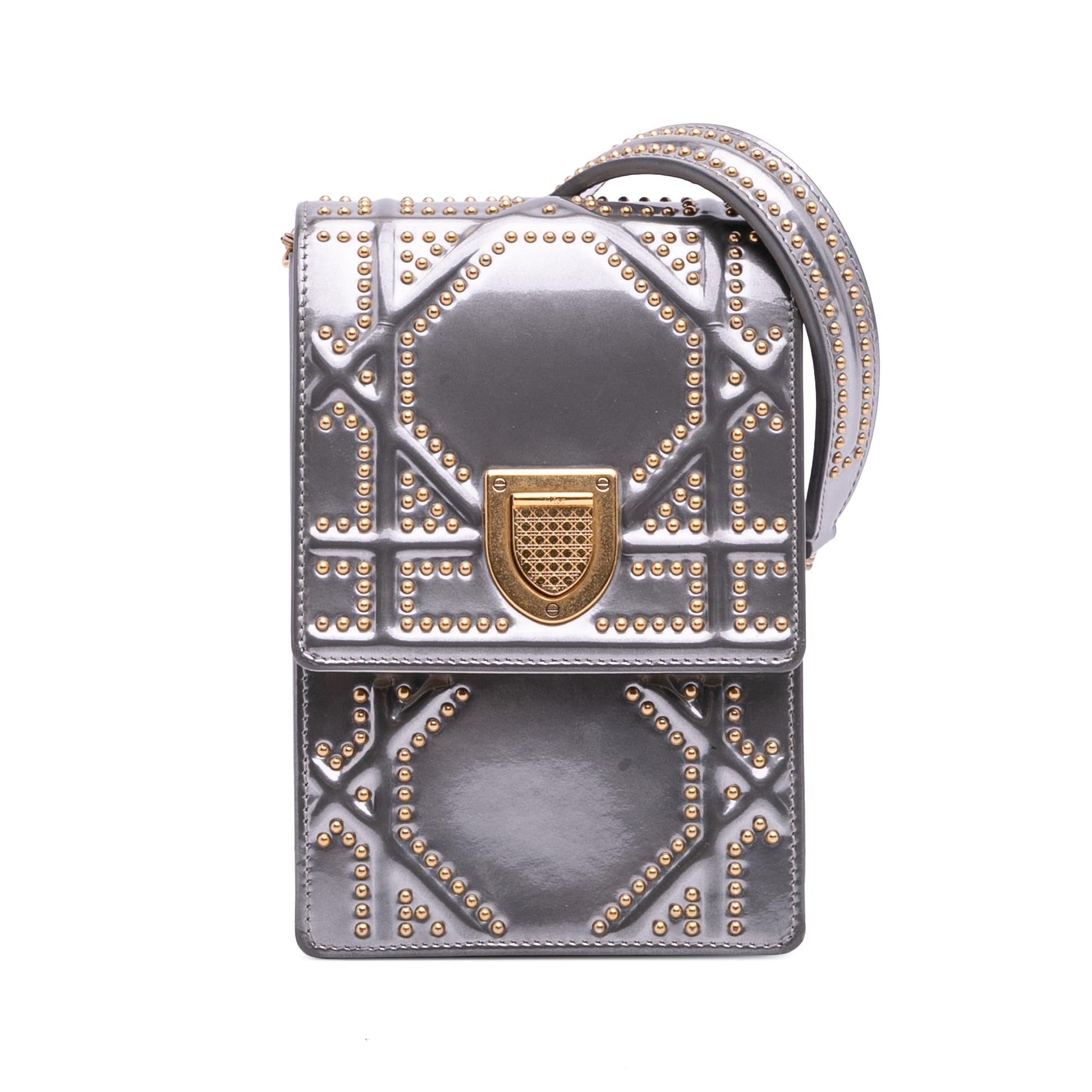 Dior Metallic Studded Calfskin Vertical ama Crossbody Bag