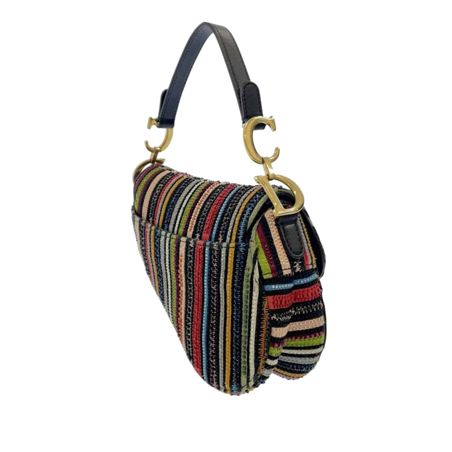 Dior Beaded Striped Saddle Shg Utwxun Handbag Canvas Mini Travel Bag