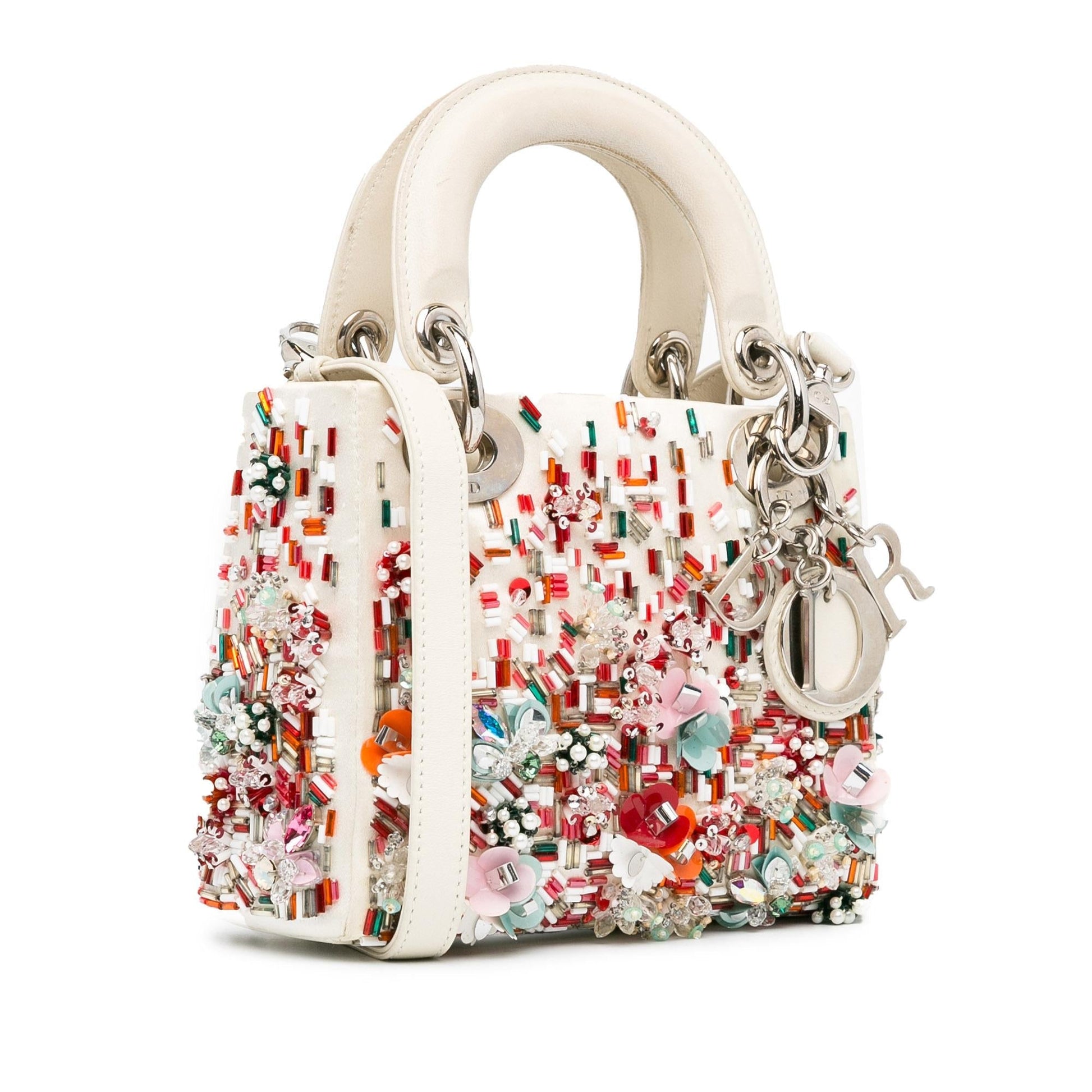 Dior Beaded Embellished Lady Shg Cobozk Satchel Bag Satin Mini