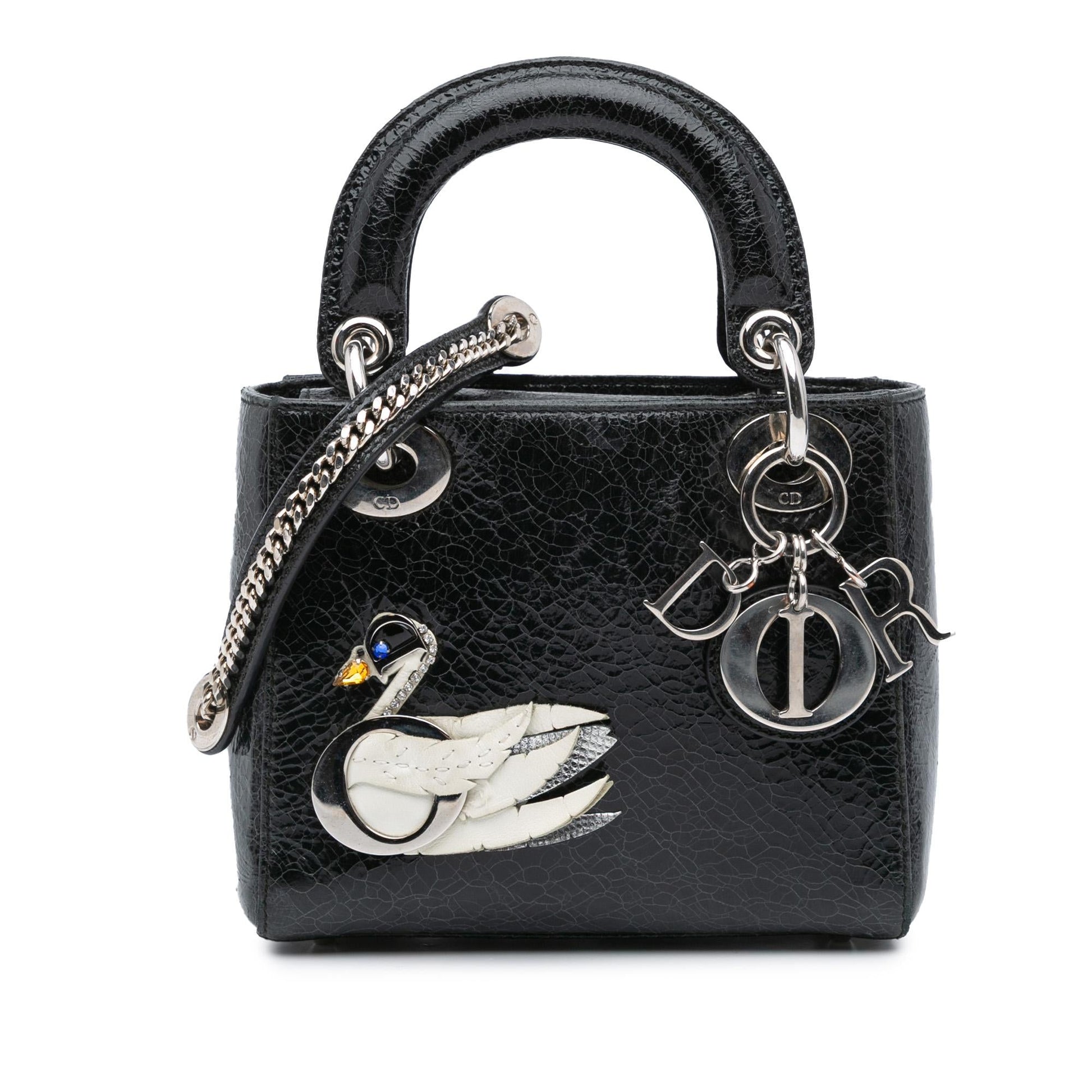 Dior Ceramic Effect Deerskin Jeweled Swan Lady Satchel Bag Mini