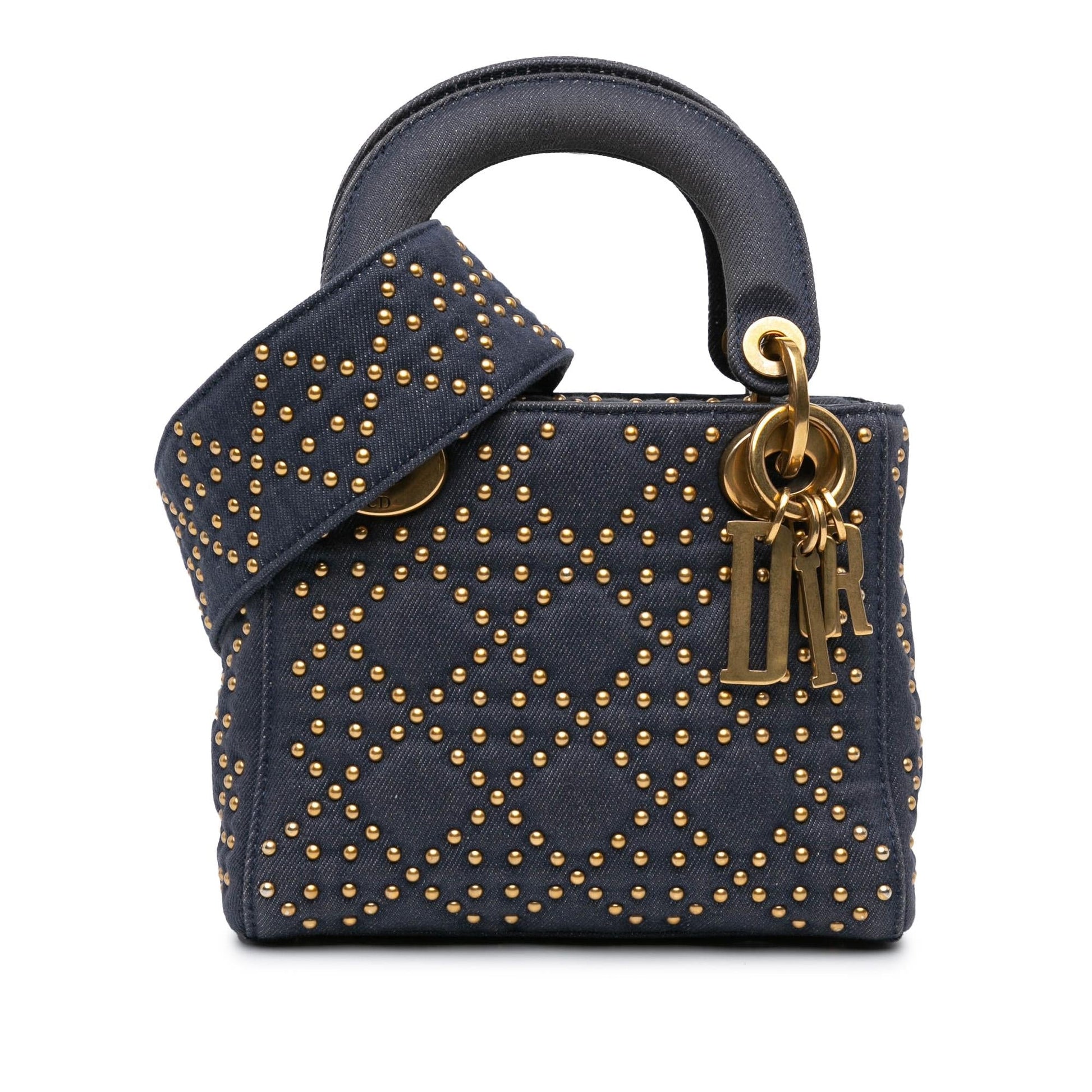 Dior Cannage Studded Supple Lady Satchel Bag Denim Mini Dior Shg Qinb56
