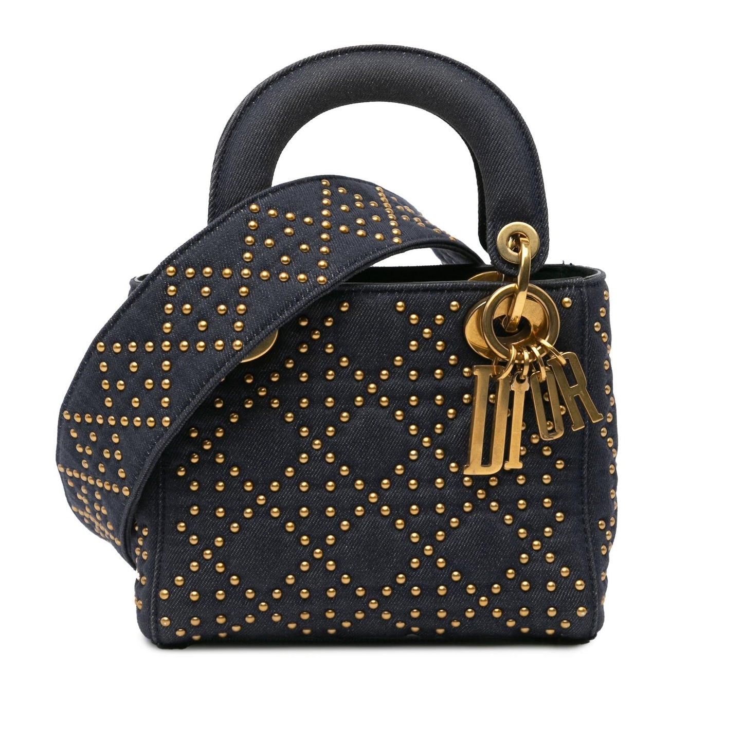Dior Cannage Studded Supple Lady Satchel Bag Denim Mini Supple Lady Dior