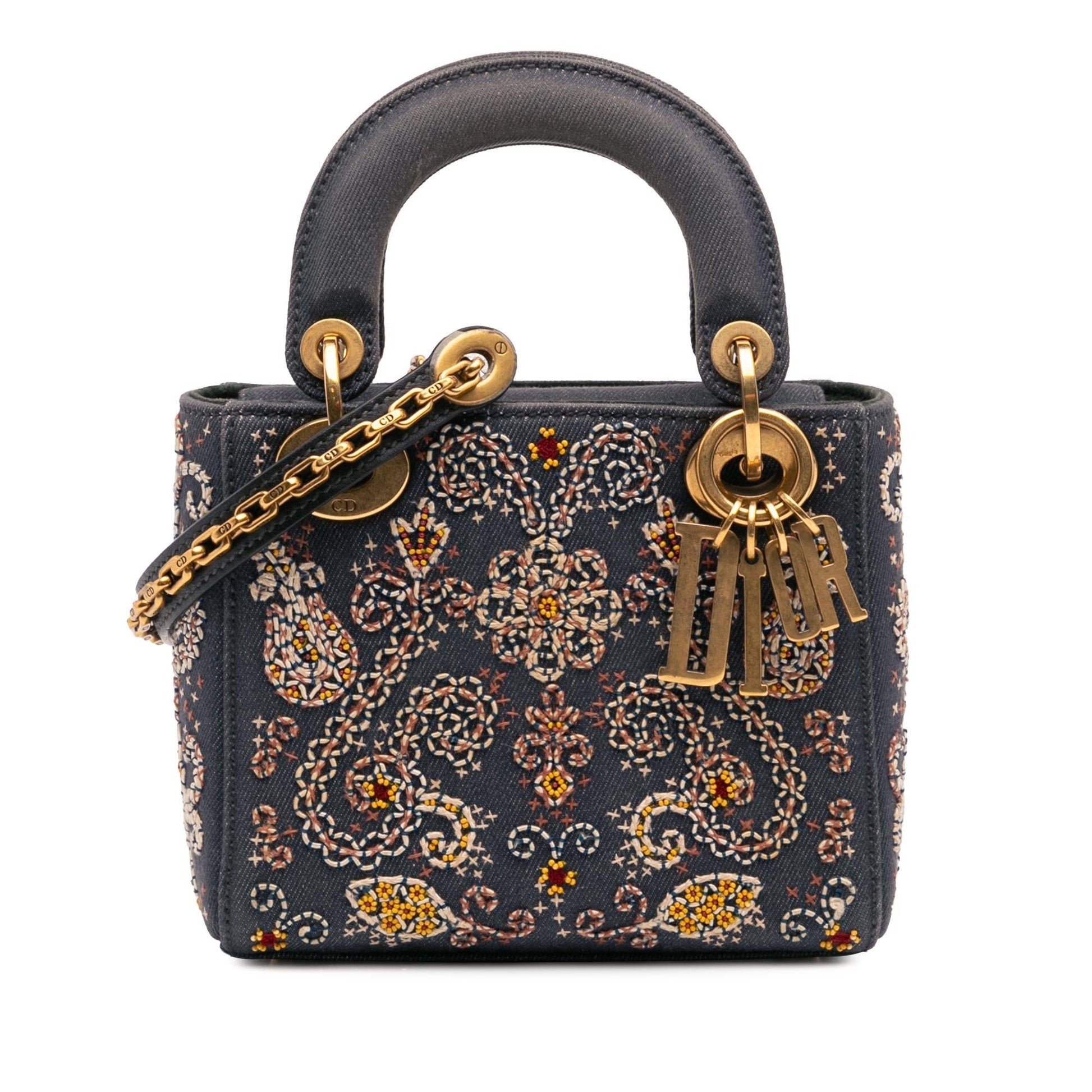 Dior Lady Satchel Bag Denim Mini Embroidered