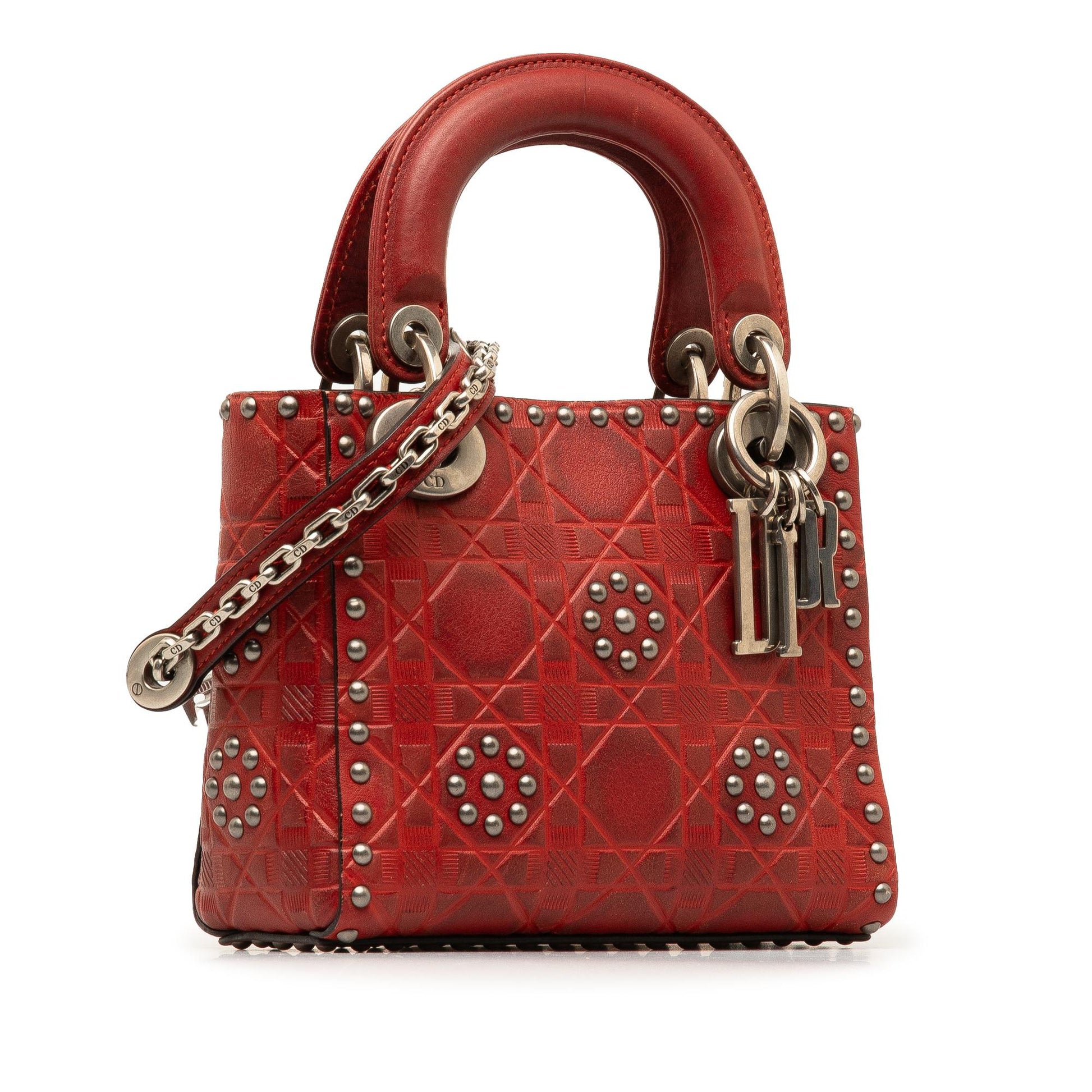 Dior Calfskin Cannage Studded Flower Lady Satchel Bag Mini Embossed Lady Dior 1