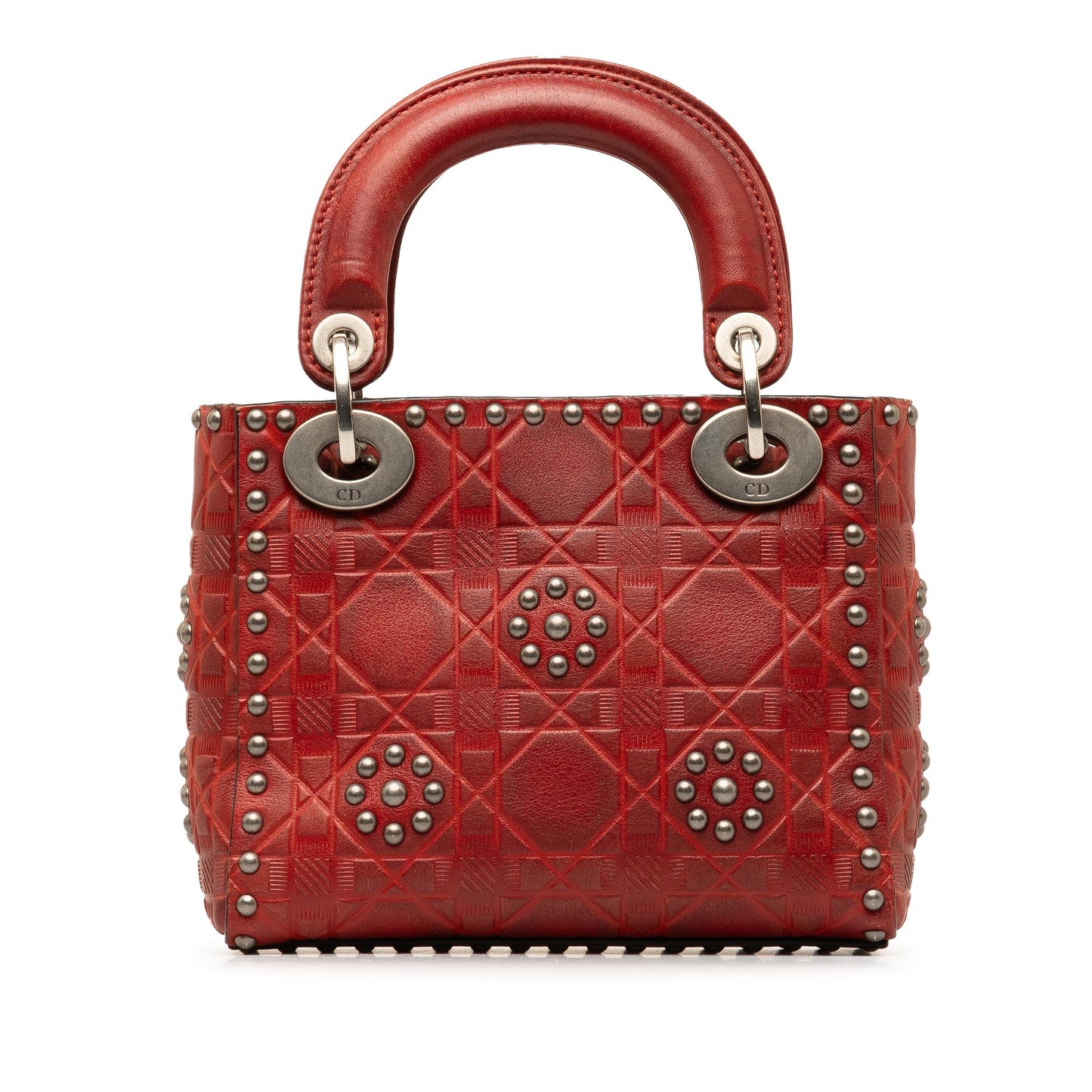Dior Calfskin Cannage Studded Lady Satchel Bag Mini Embossed Studded Lady Dior