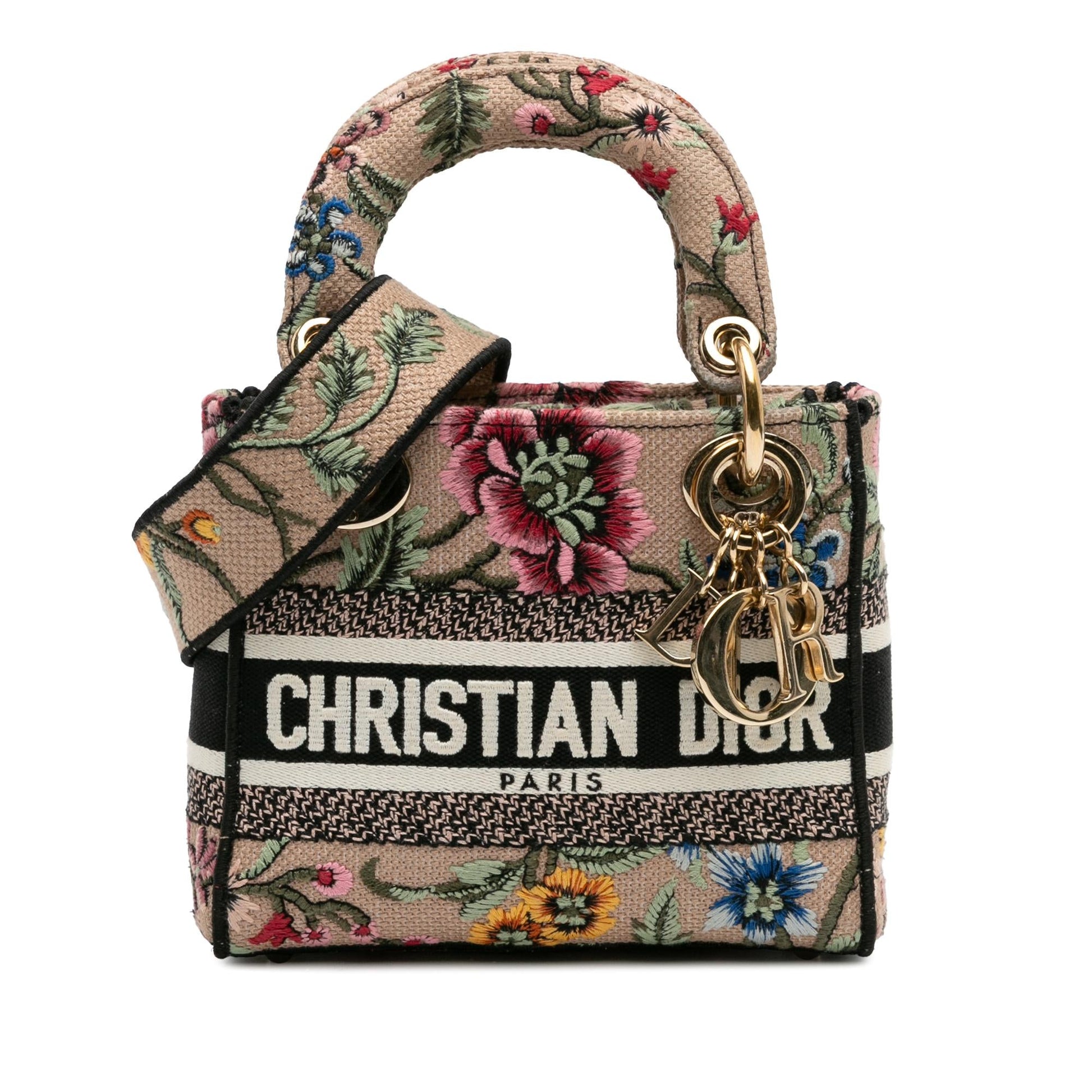 Dior Mille Fleurs Lady Lite Satchel Bag Canvas Mini Embroidered