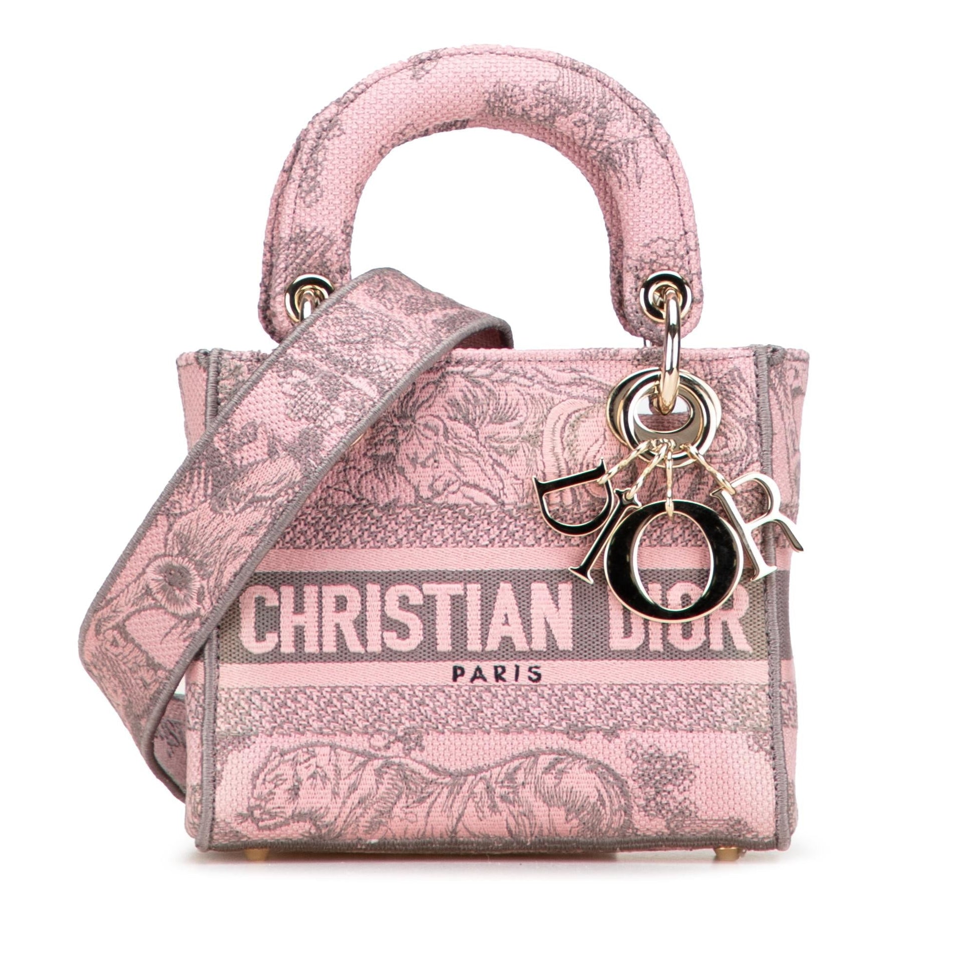 Dior Toile De Jouy Lady Lite Satchel Bag Canvas Mini Embroidered