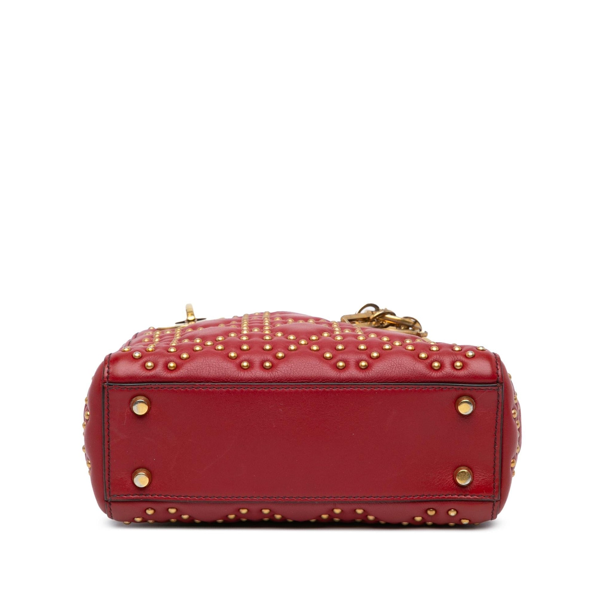 Dior Cannage Studded Supple Lady Satchel Bag Lambskin Mini Dior Shg Lkea29