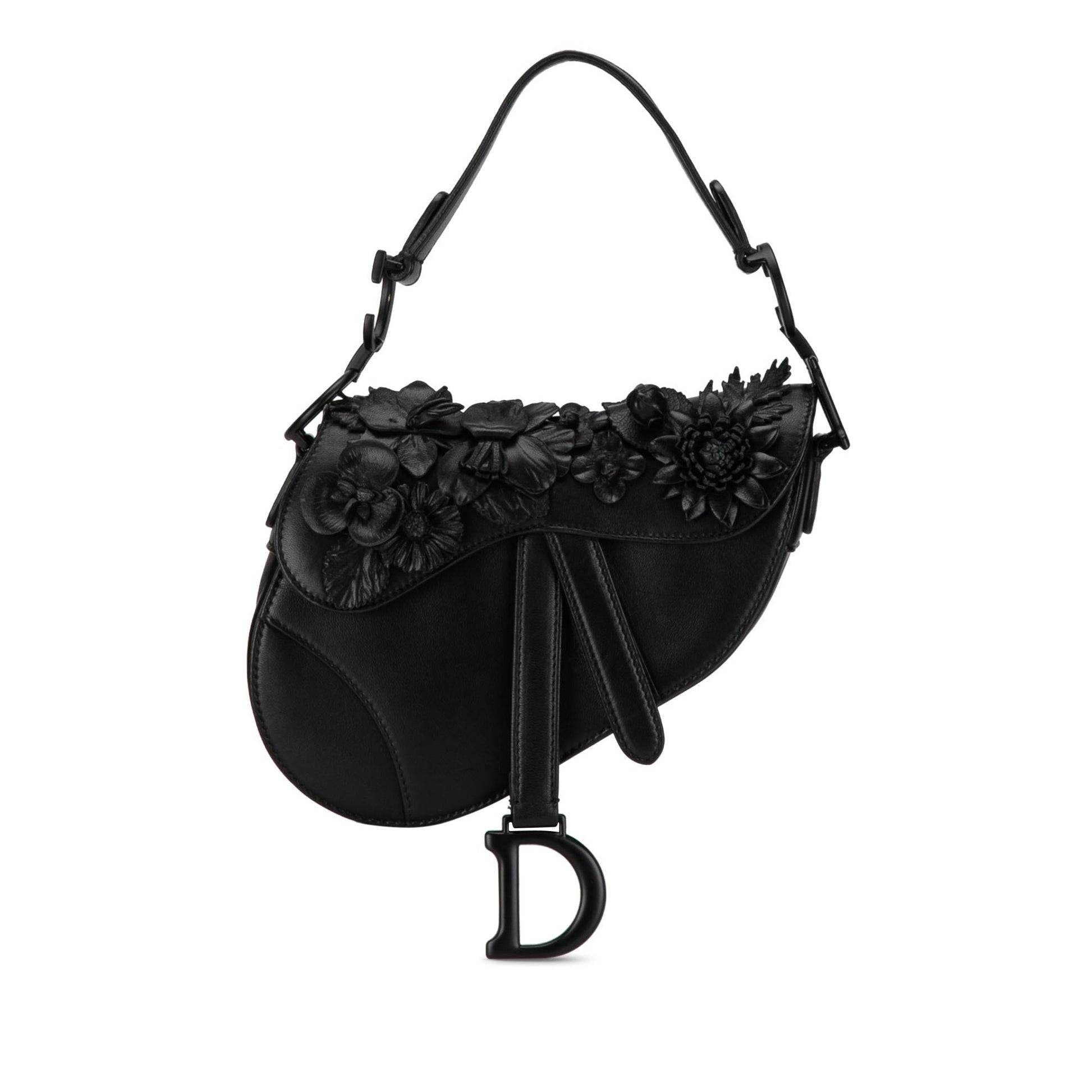 Dior Floral Applique Saddle Shg Pauicp Shoulder Bag Lambskin Mini