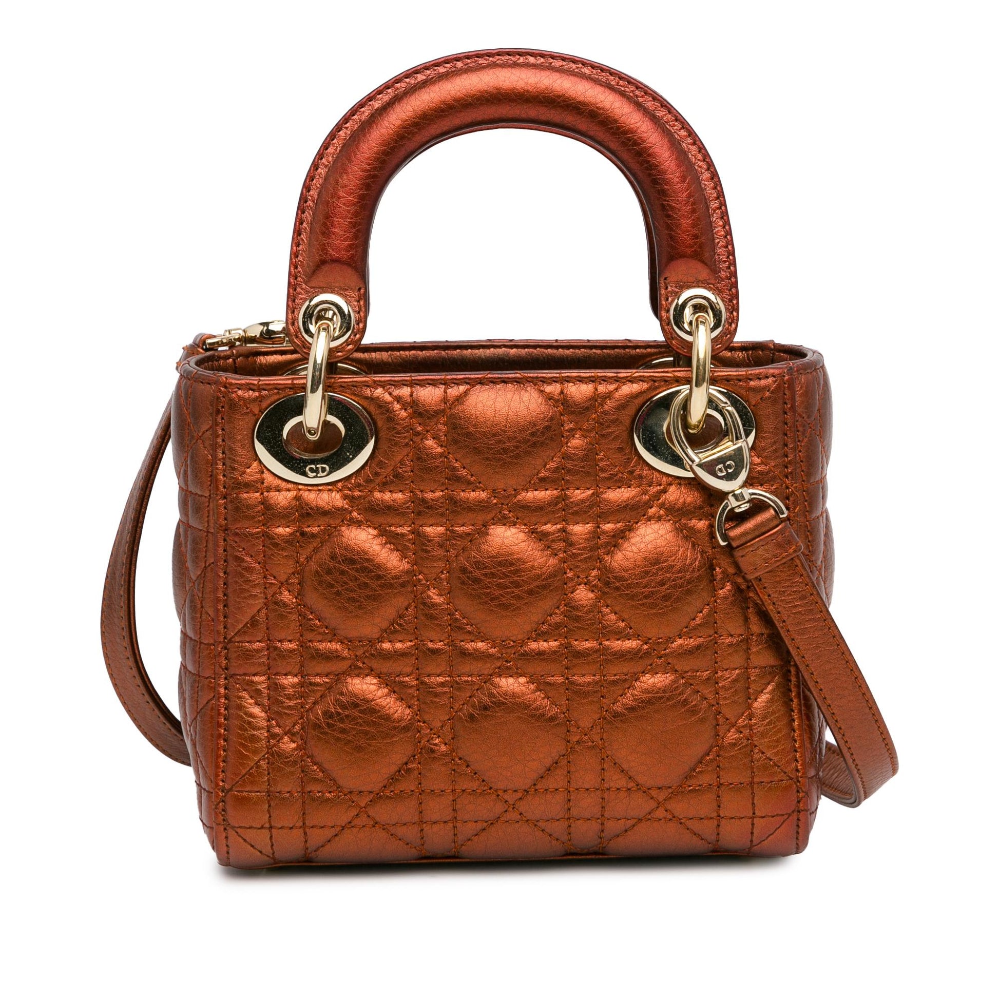 Dior Metallic Calfskin Cannage Lady Satchel Bag Mini