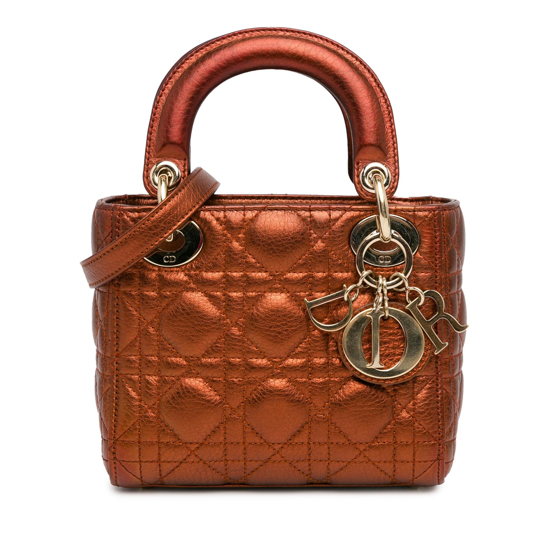 Dior Metallic Calfskin Cannage Lady Satchel Bag Mini