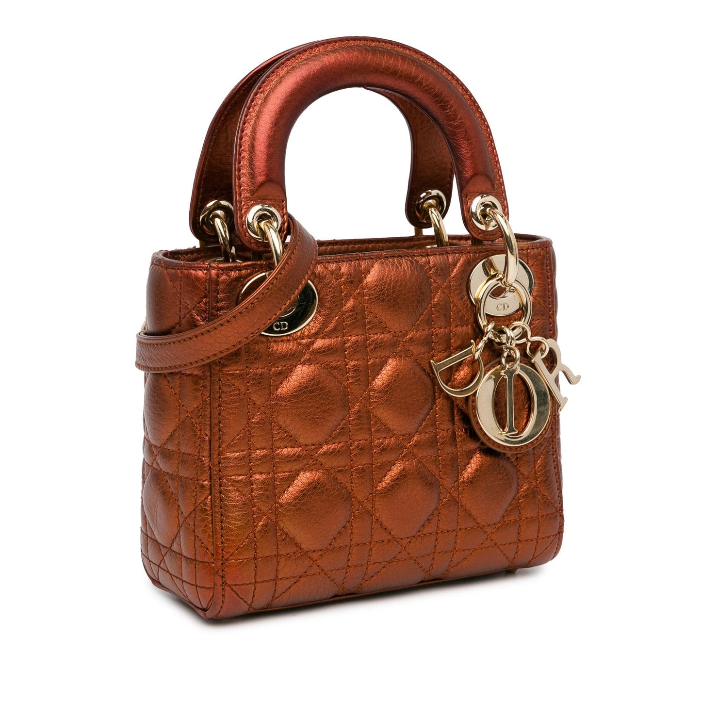 Dior Metallic Calfskin Cannage Lady Satchel Bag Mini