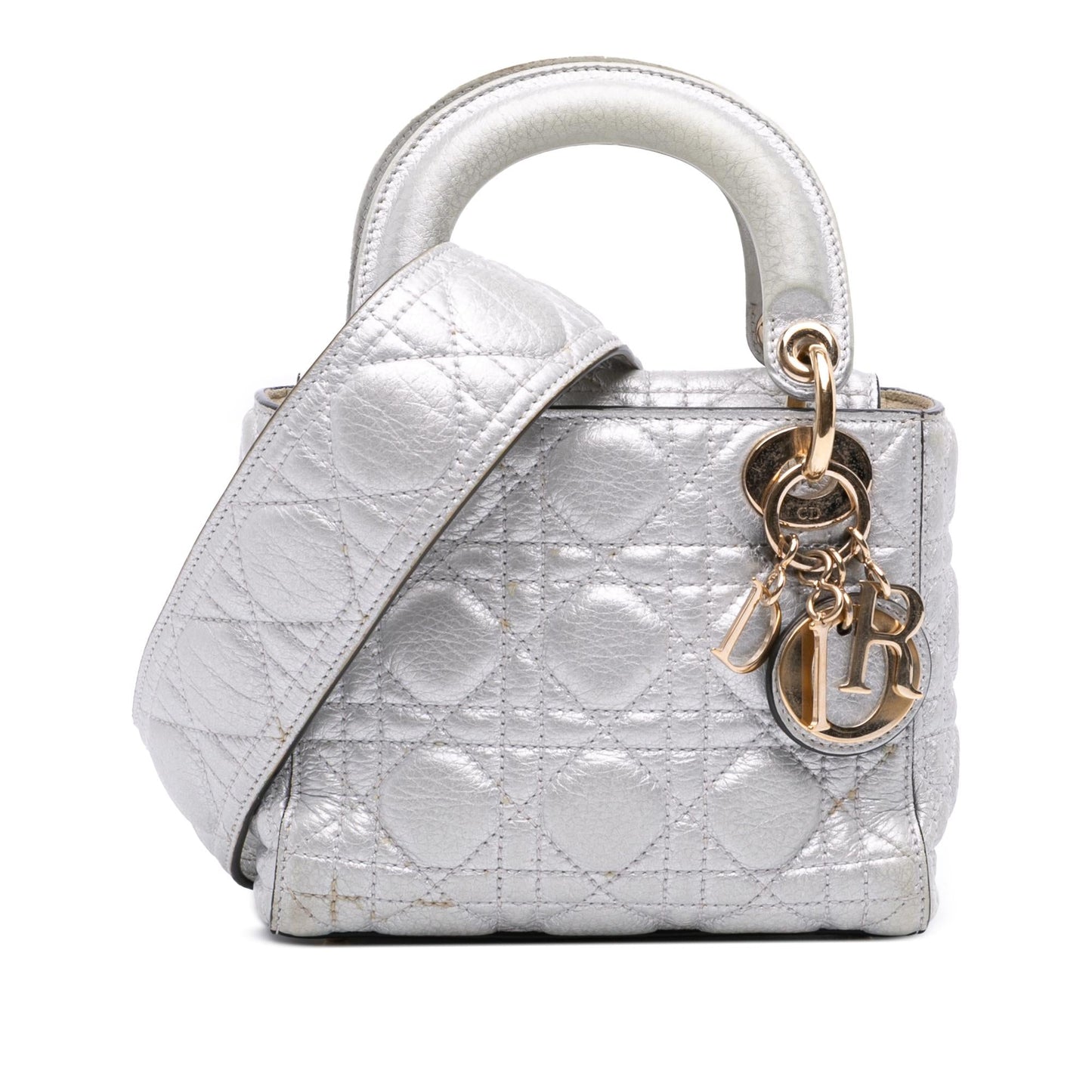 Dior Metallic Grained Calfskin Cannage Lady Satchel Bag Mini