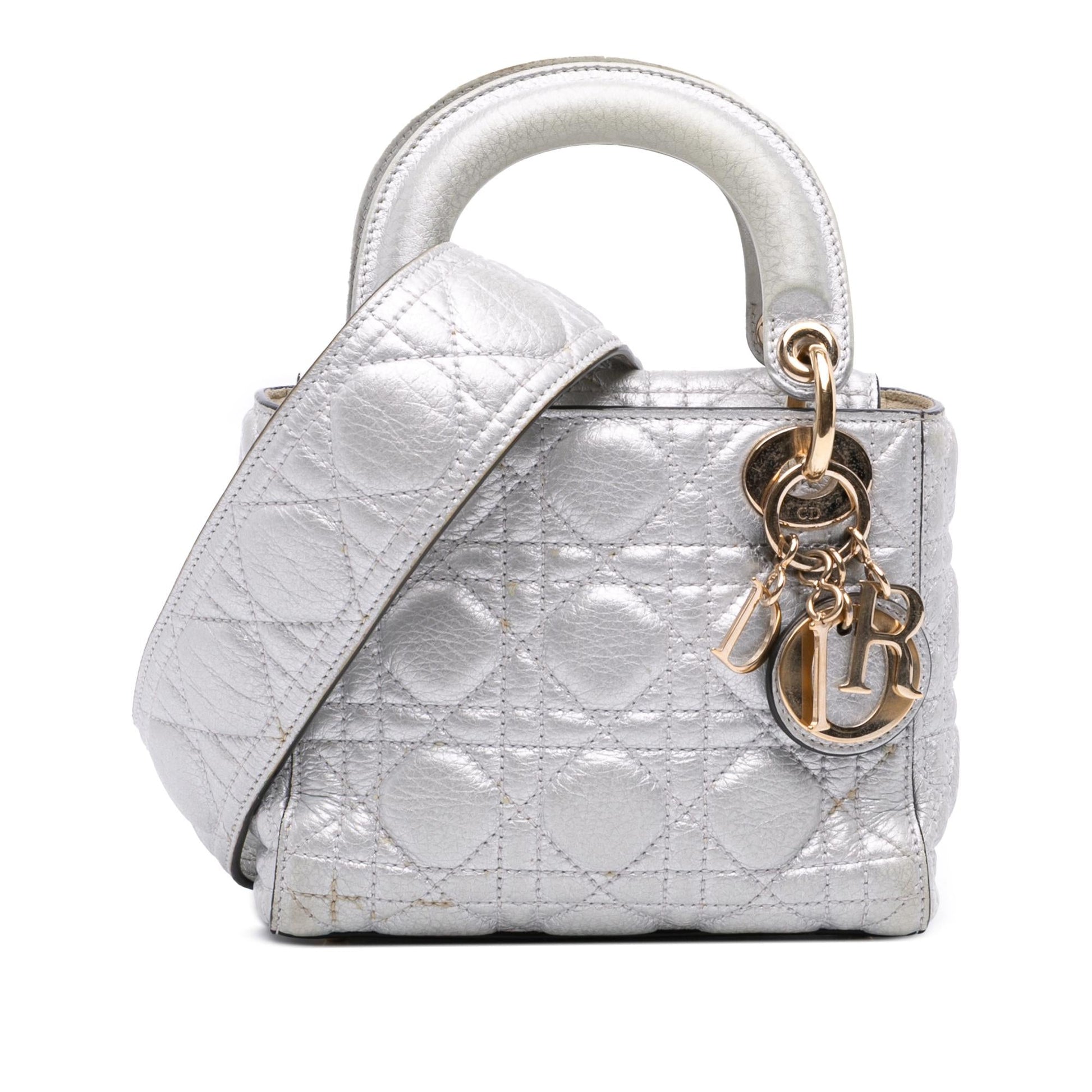 Dior Metallic Grained Calfskin Cannage Lady Satchel Bag Mini
