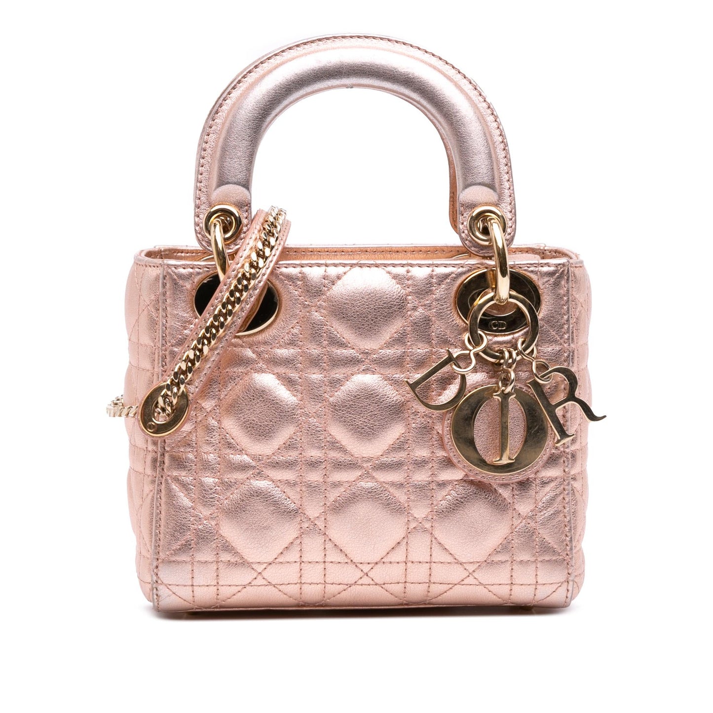 Dior Metallic Cannage Lady Satchel Bag Lambskin Mini