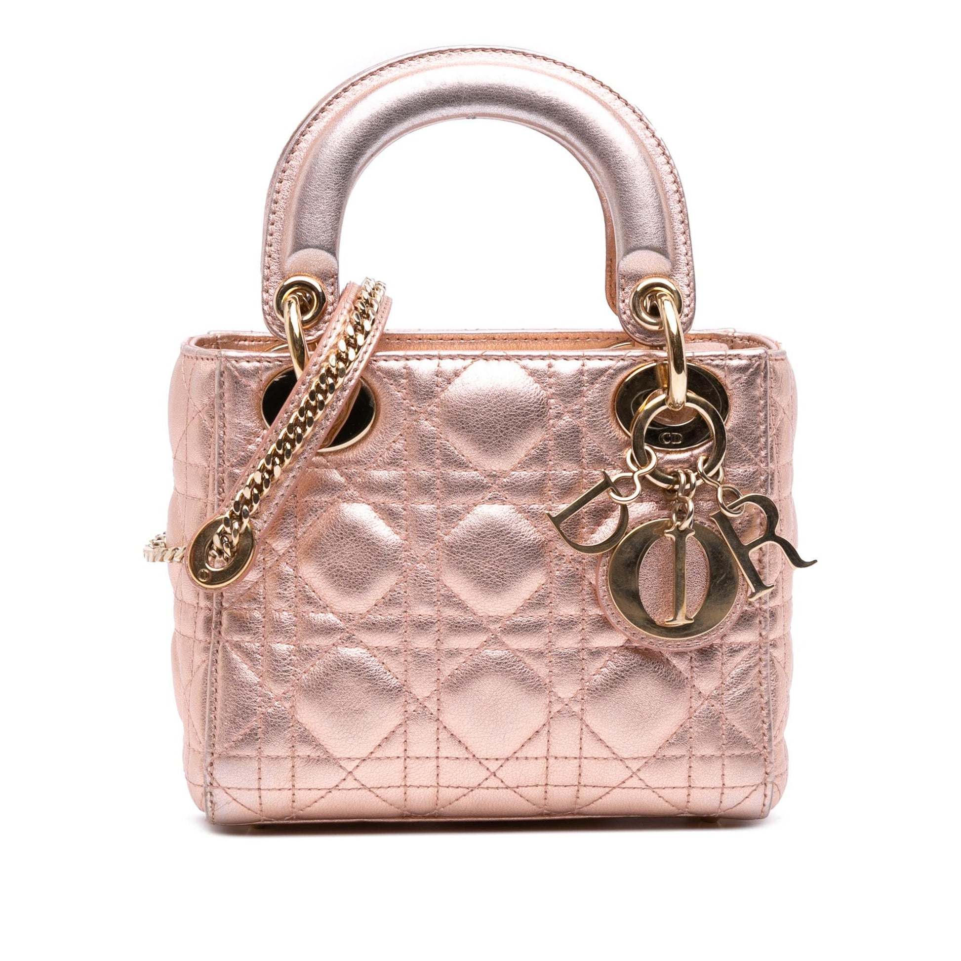 Dior Metallic Cannage Lady Satchel Bag Lambskin Mini