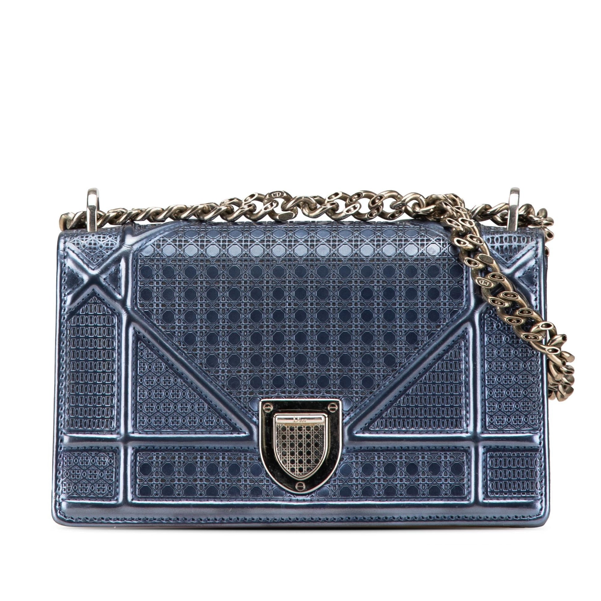 Dior Metallic Microcannage ama Crossbody Bag Patent Mini Flap