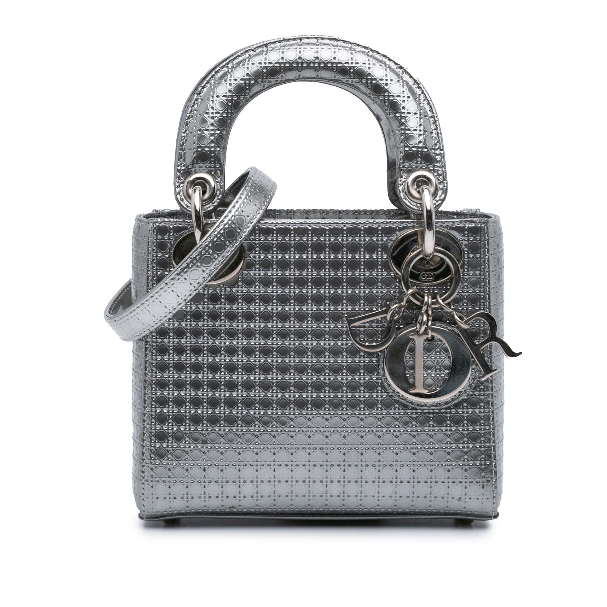 Dior Metallic Microcannage Lady Satchel Bag Patent Mini