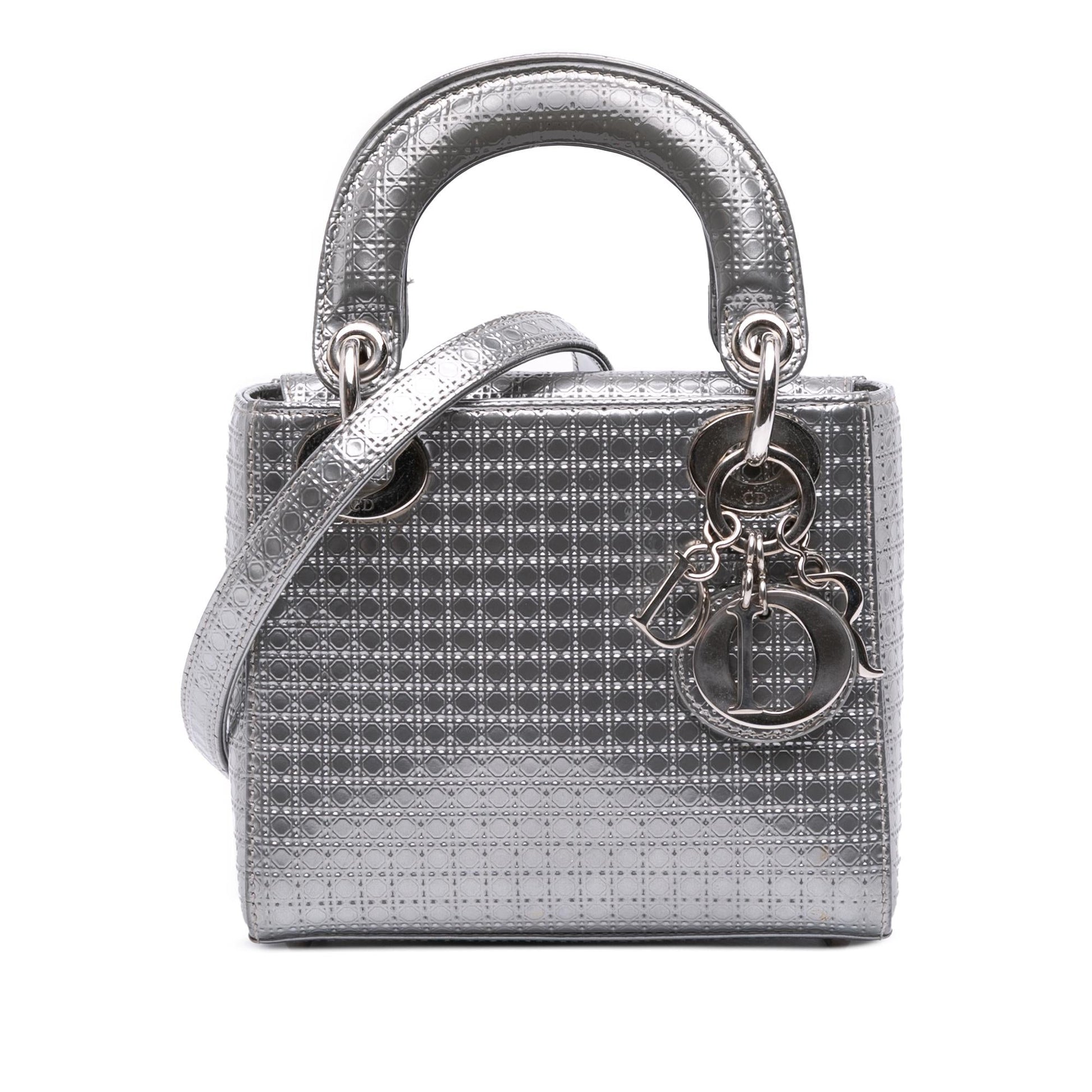 Dior Metallic Microcannage Lady Satchel Bag Patent Mini Lady Dior 2