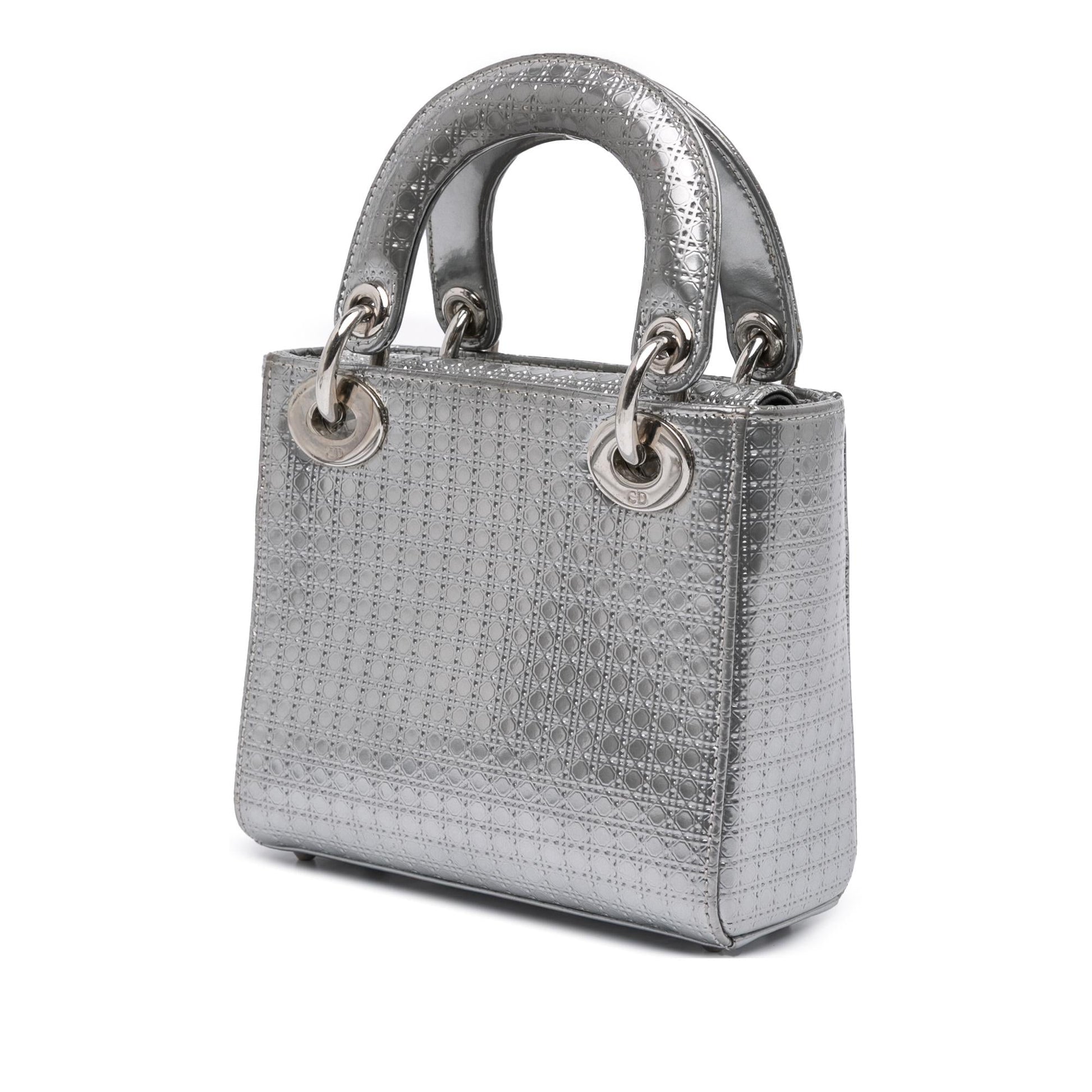 Dior Metallic Microcannage Lady Satchel Bag Patent Mini Lady Dior 3