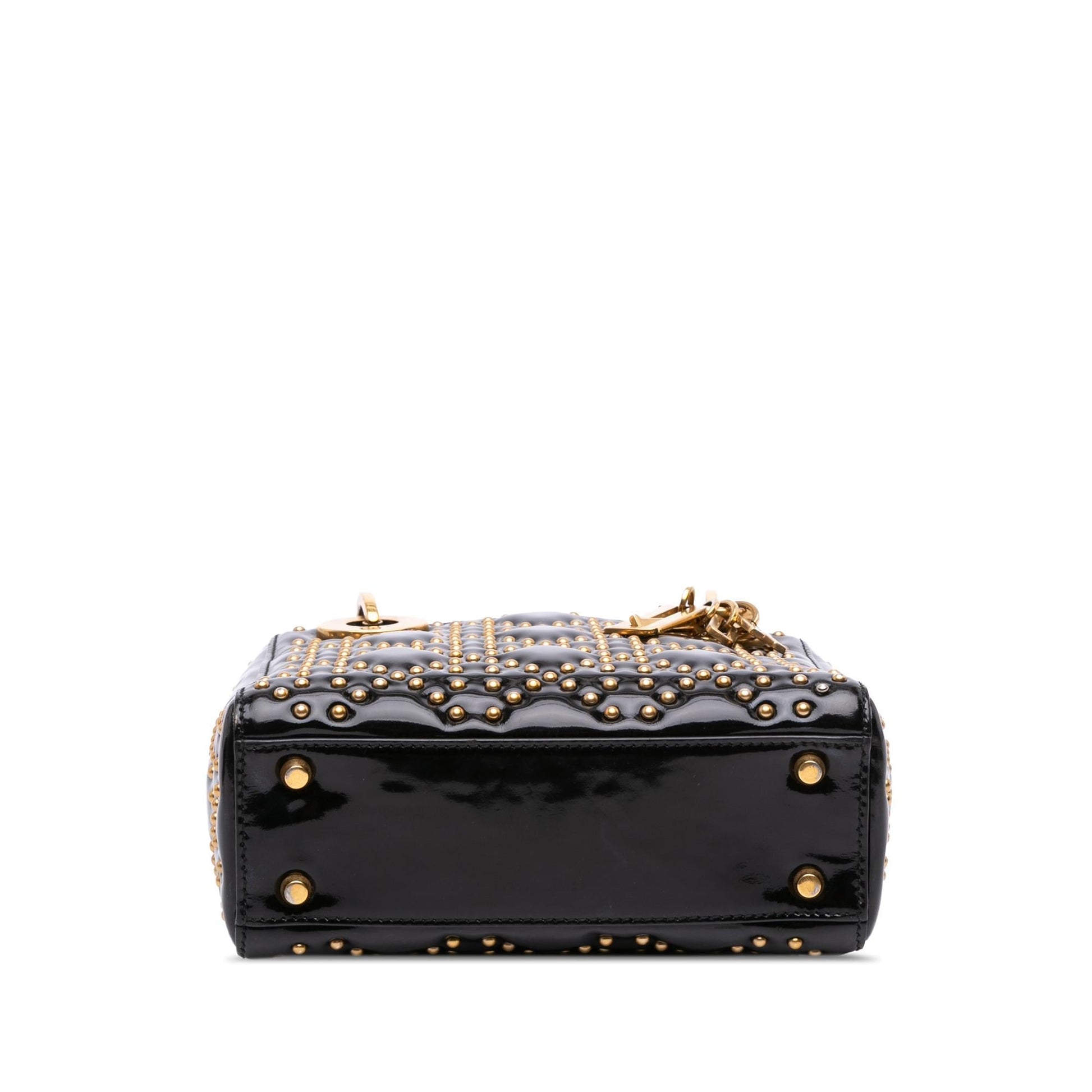 Dior Cannage Studded Supple Lady Satchel Bag Patent Mini