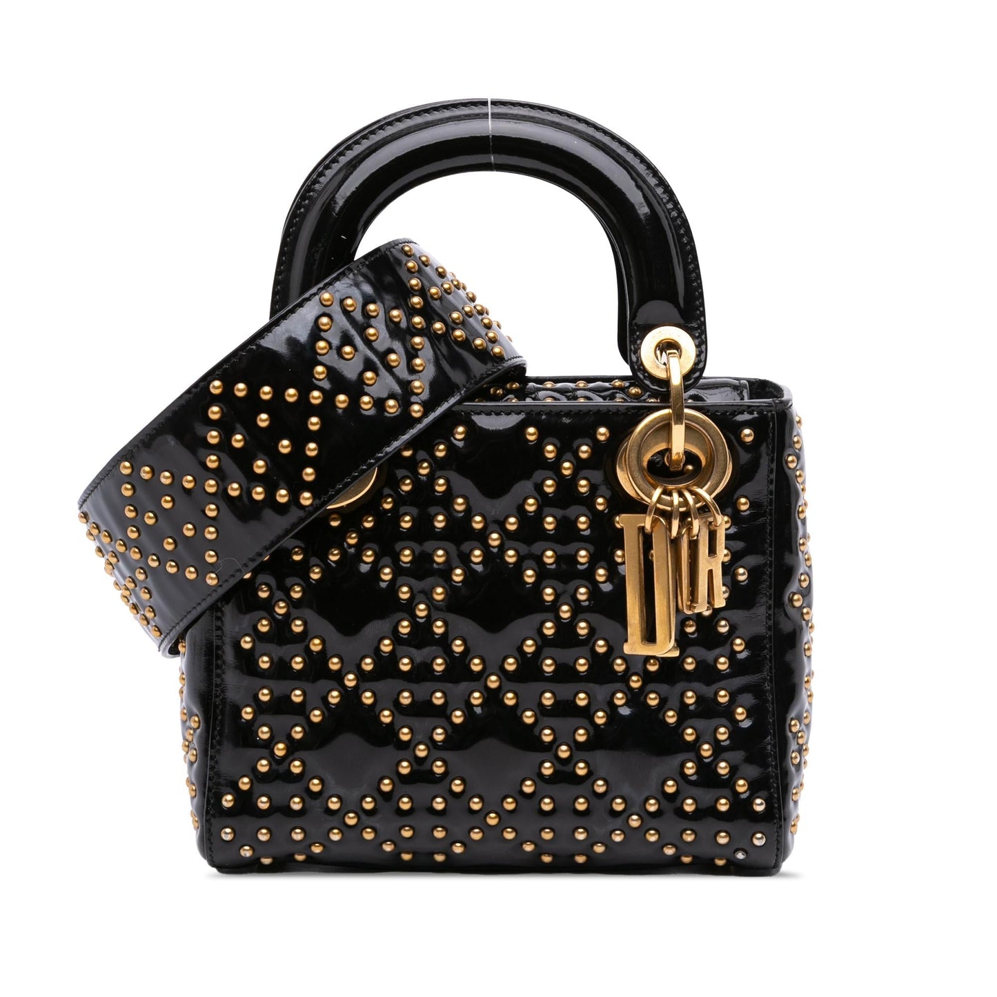 Dior Cannage Studded Supple Lady Satchel Bag Patent Mini