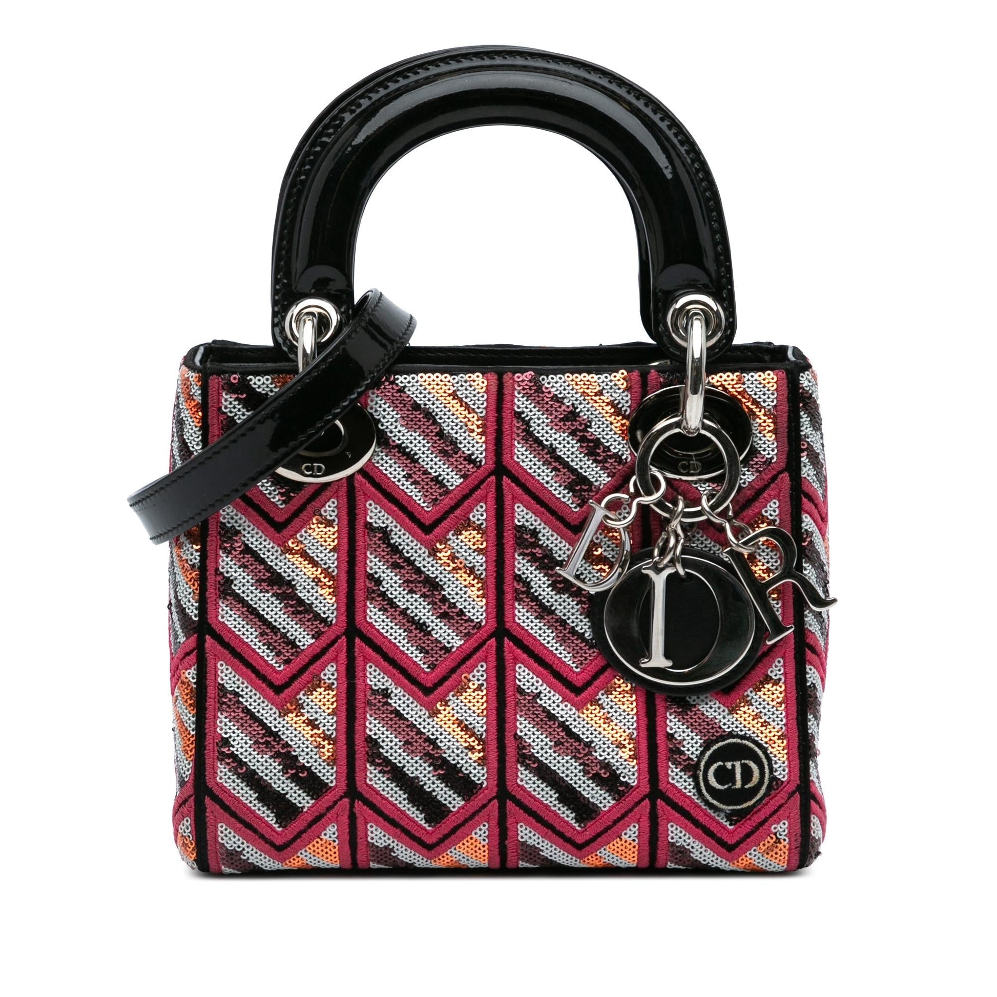Dior Sequined Lady Satchel Bag Patent Mini