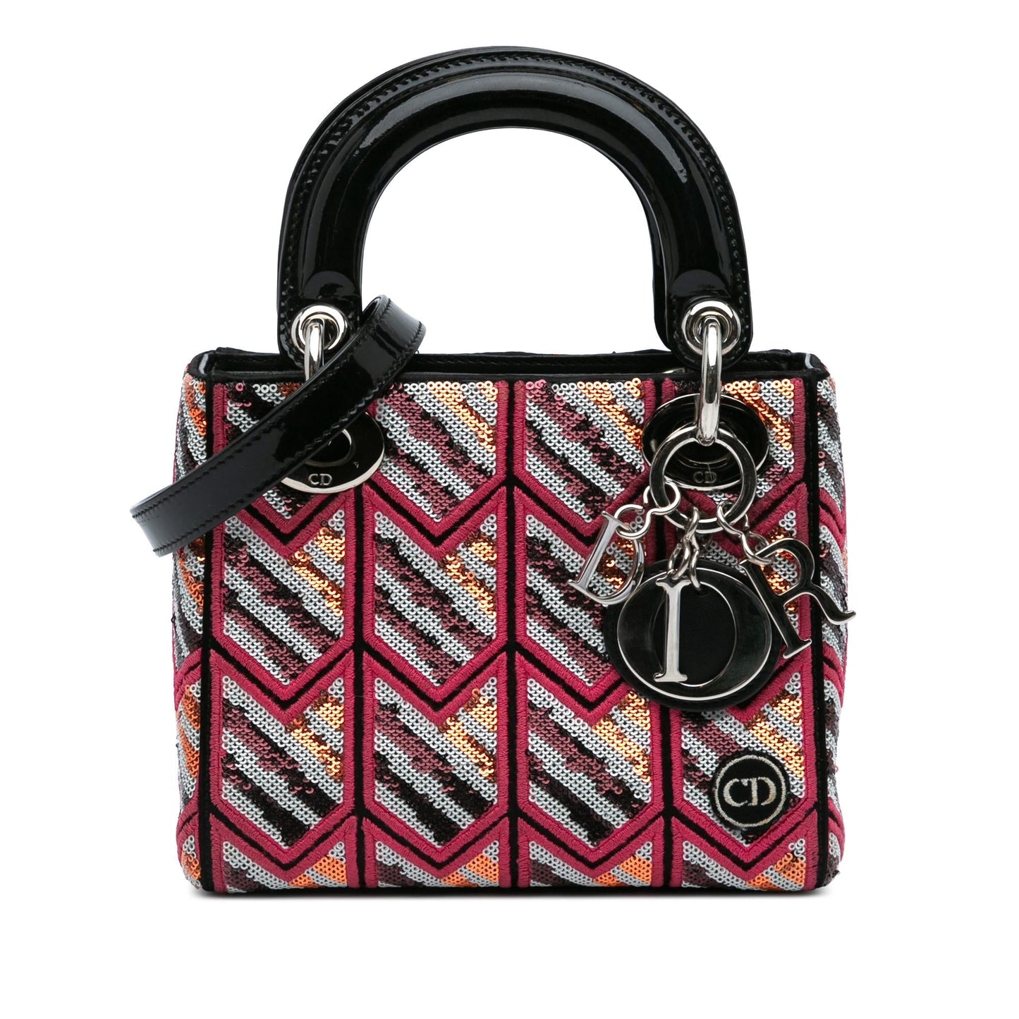 Dior Sequined Lady Satchel Bag Patent Mini Lady Dior 1