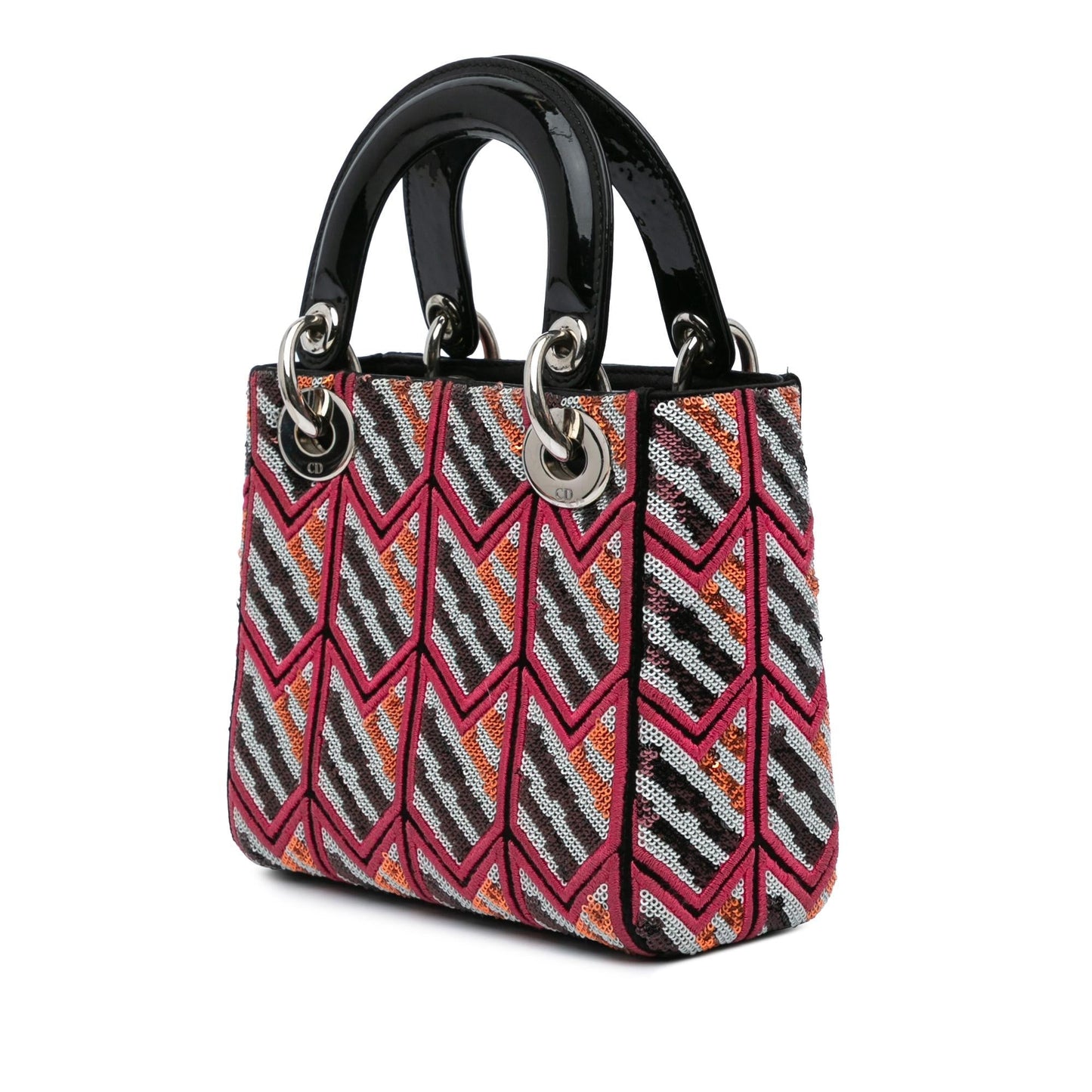 Dior Sequined Lady Satchel Bag Patent Mini Lady Dior 1
