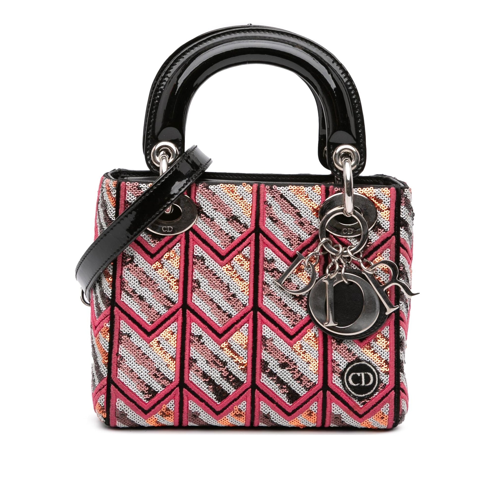 Dior Sequined Lady Satchel Bag Patent Mini Lady Dior 2