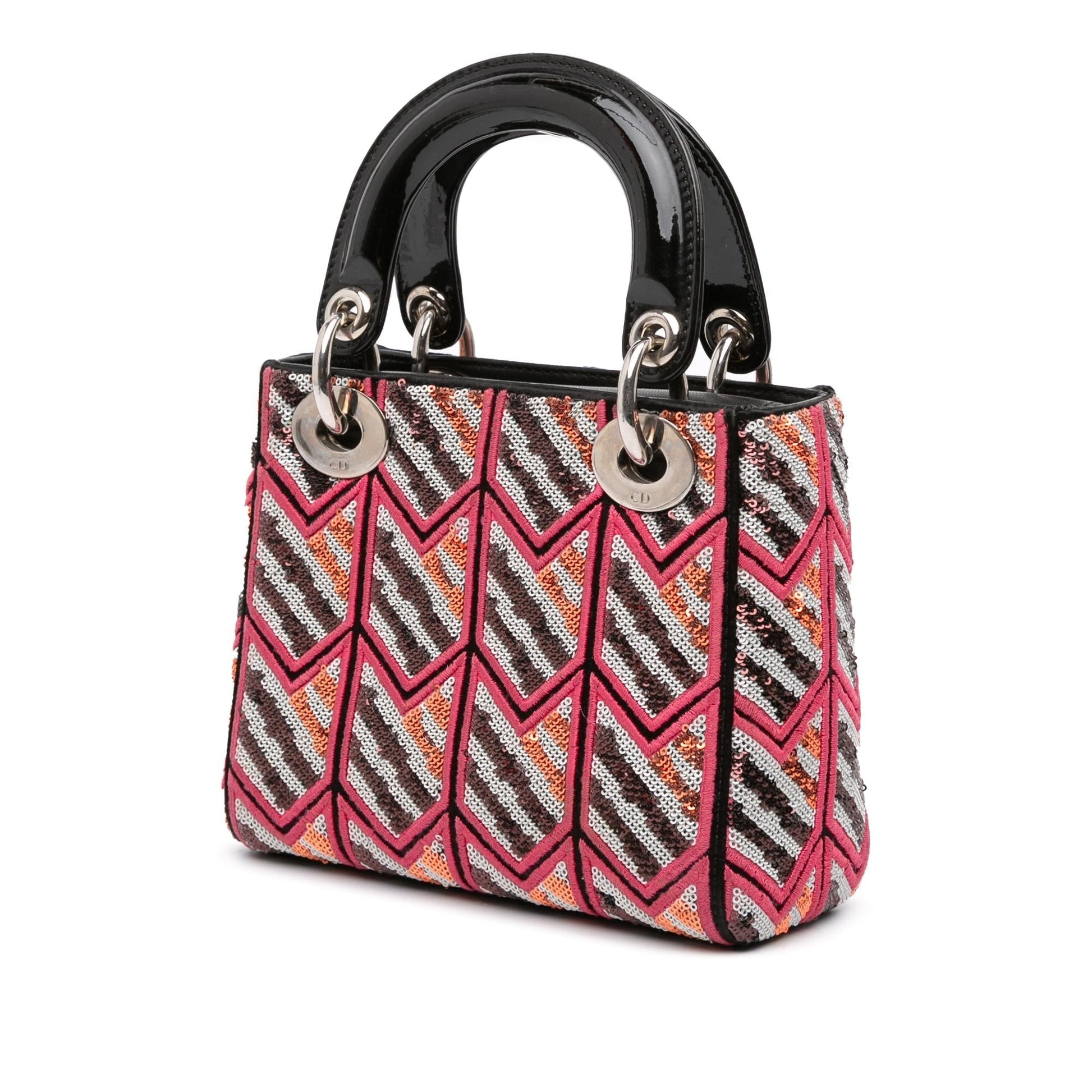 Dior Sequined Lady Satchel Bag Patent Mini Lady Dior 2