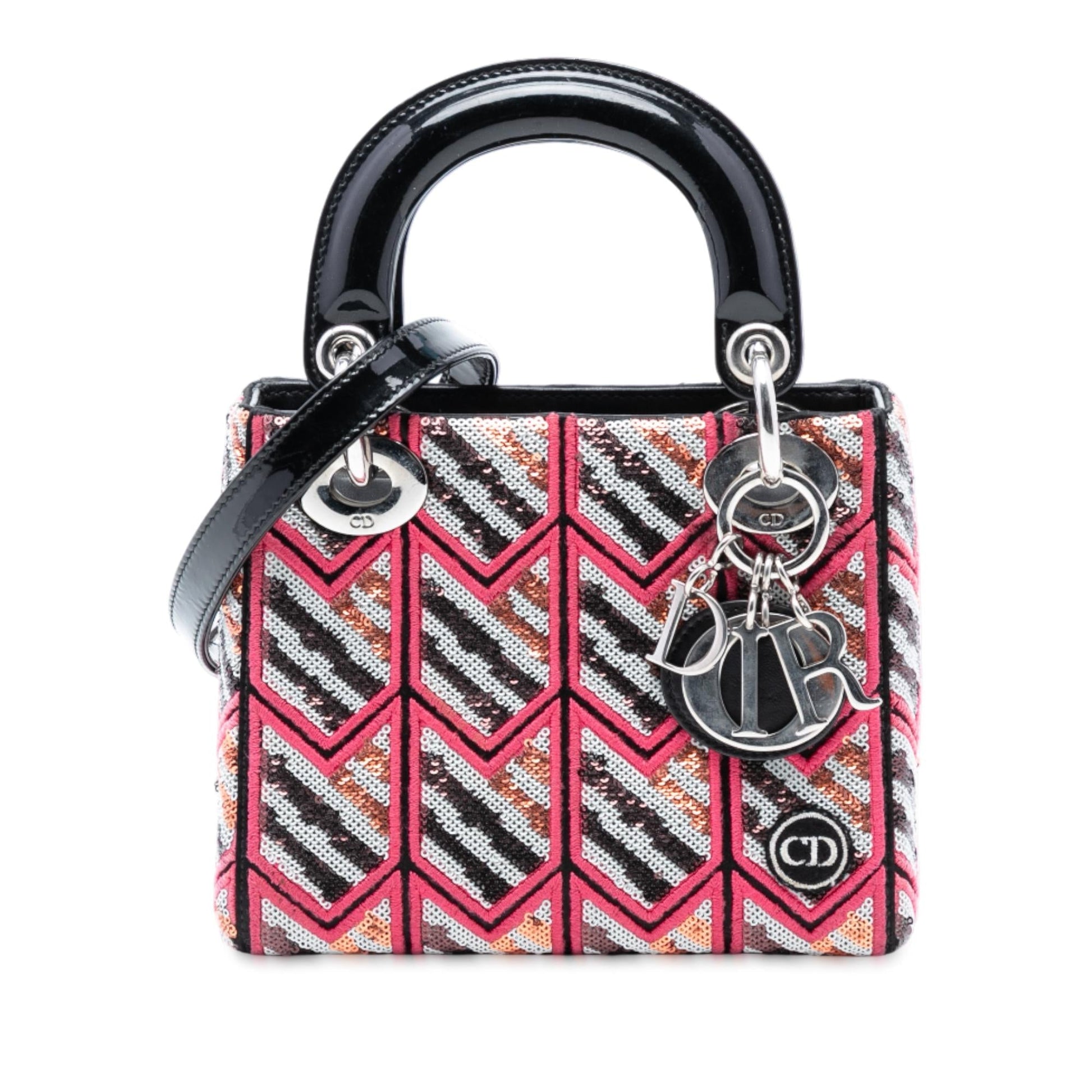 Dior Sequined Lady Satchel Bag Patent Mini Lady Dior 3