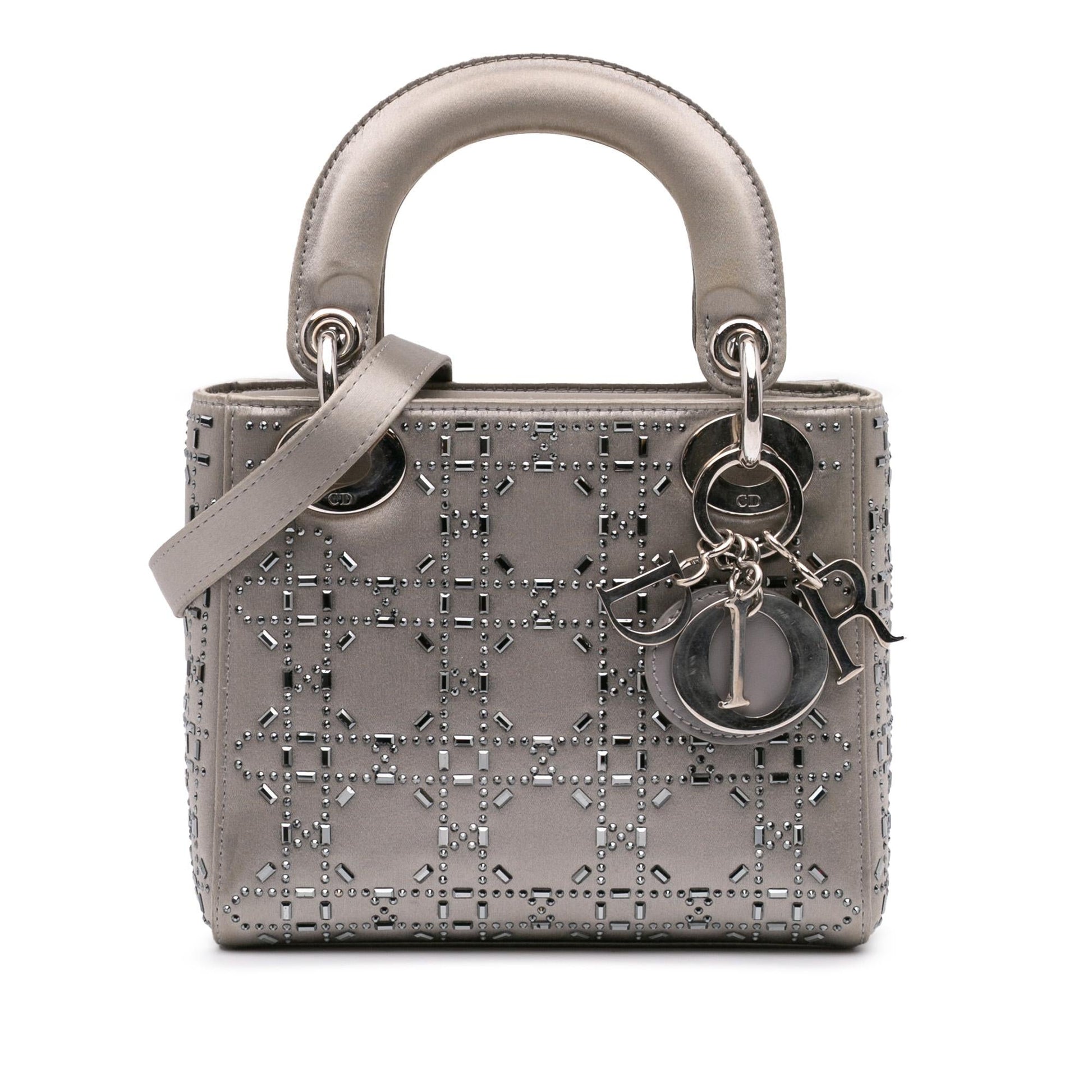 Dior Cannage Crystal Lady Satchel Bag Satin Mini
