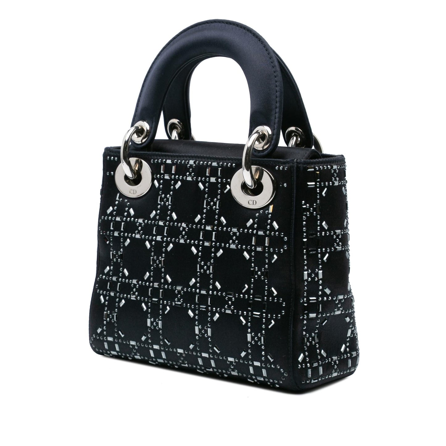 Dior Cannage Strass Crystal Embellished Lady Satchel Bag Satin Mini